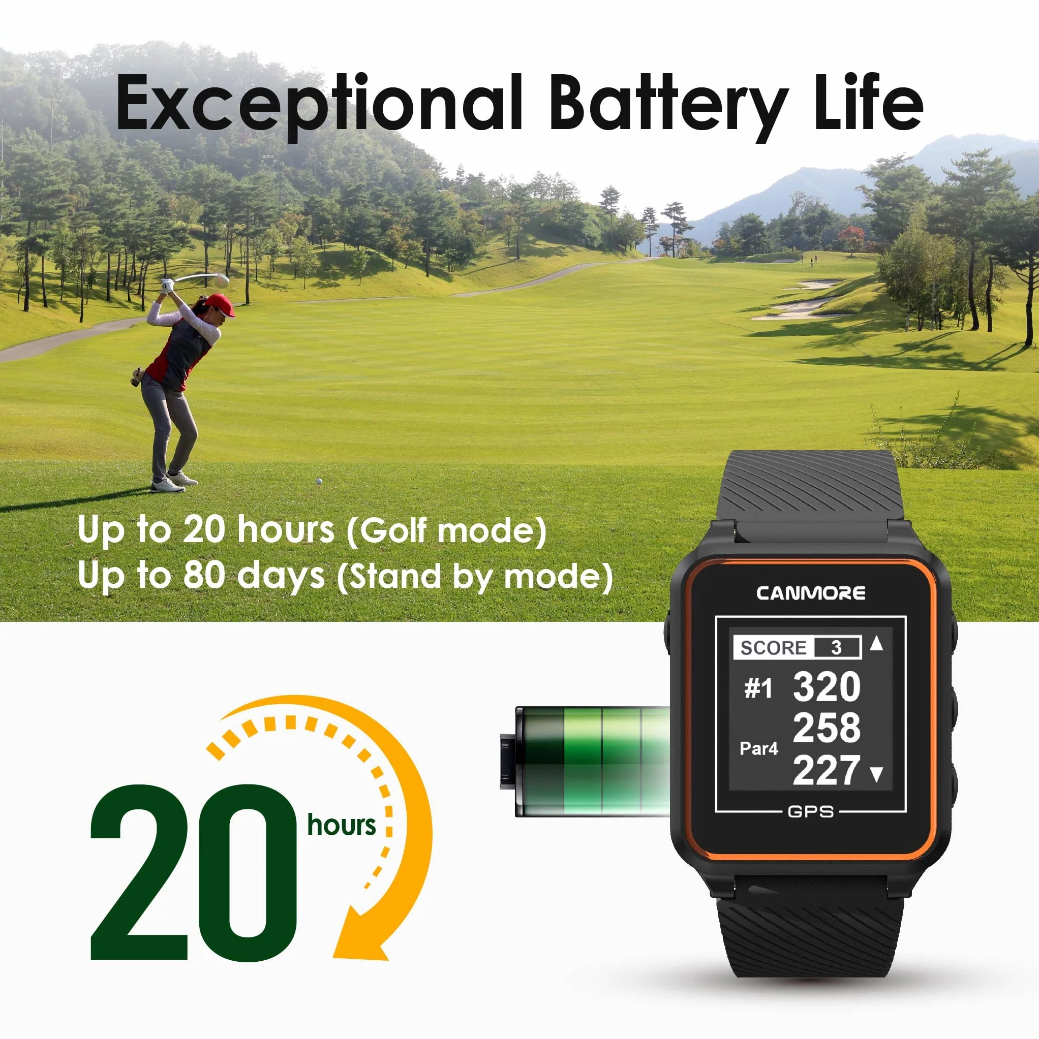 CANMORE TW356 GPS Reloj Golf Hombre Mujer 41.000 Campos Precargados Ligero Naranja