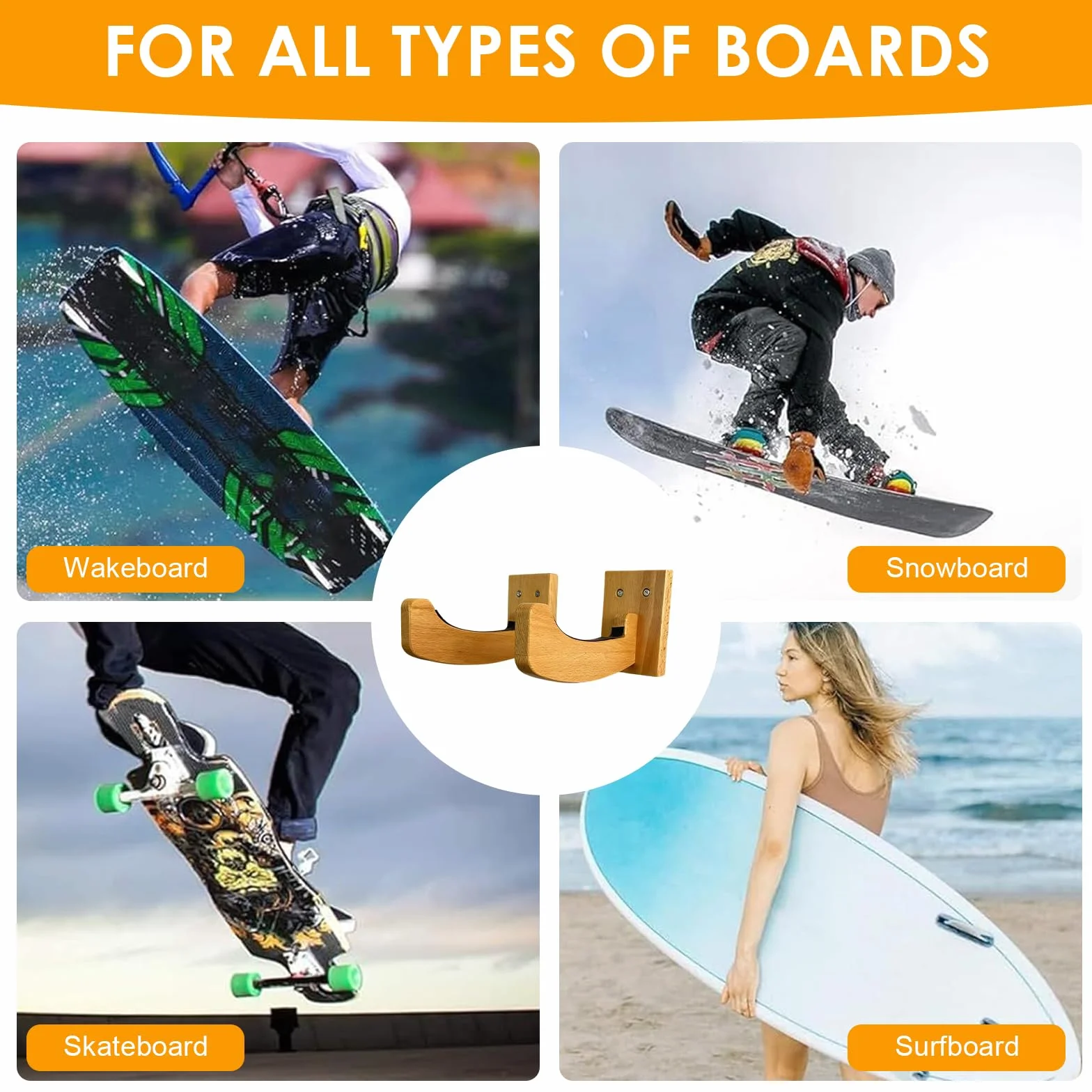 Soporte de Pared Universal para Tabla de Surf, Snowboard y Skateboard - Colgador para Tablas Largas y Cortas