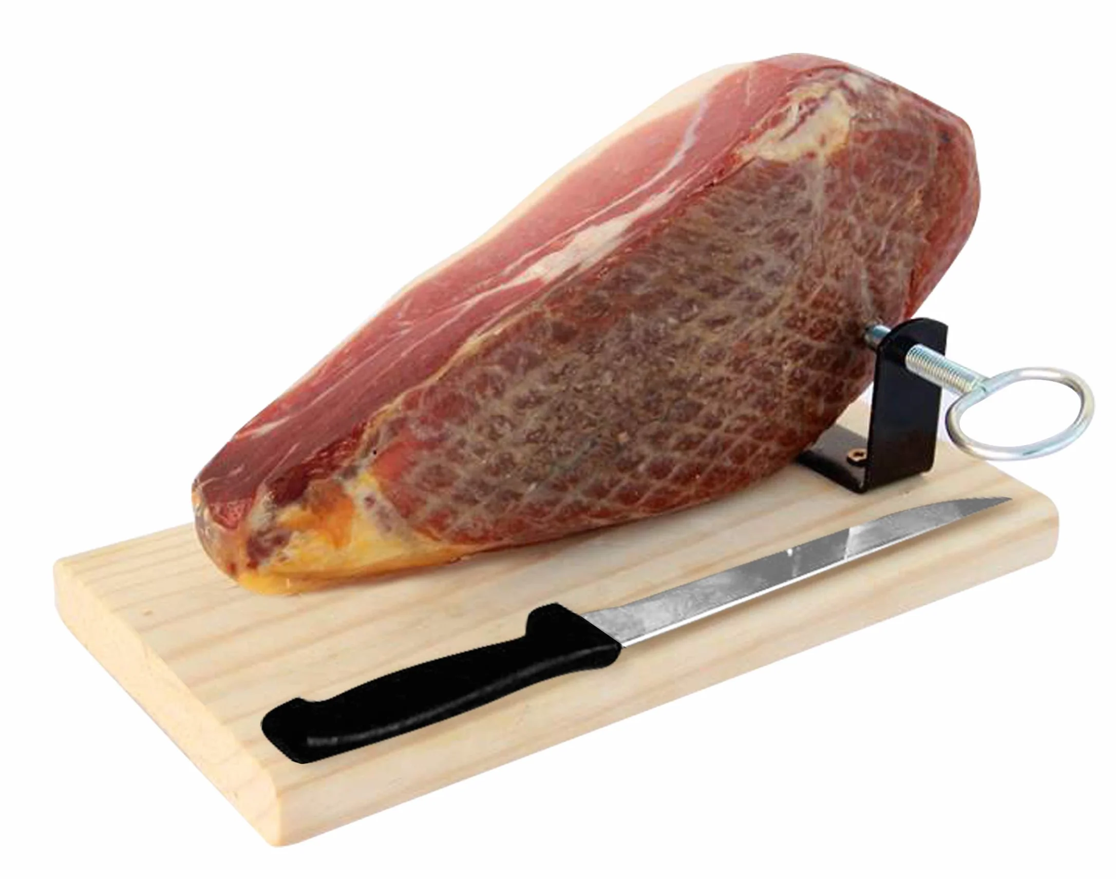 Jamón Serrano Curado Deshuesado + Jamonero + Cuchillo Version Mini de 1 Kg