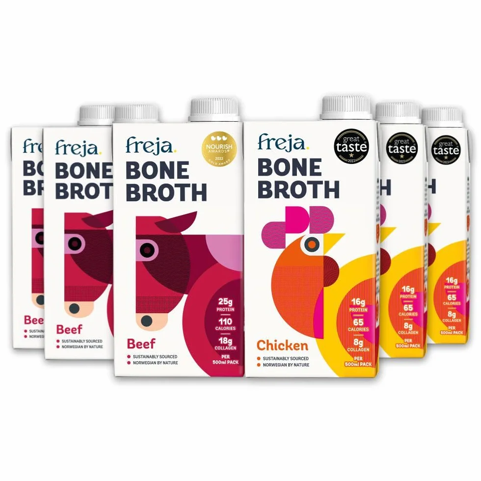 Caldo de Huesos | Paquete Mixto | Carne de res y Pollo | Delicioso y Natural | Protéico y Colágeno | Bajo en Calorías | Sin Concentrado, Polvo ni Cubos | 6 x 500ml