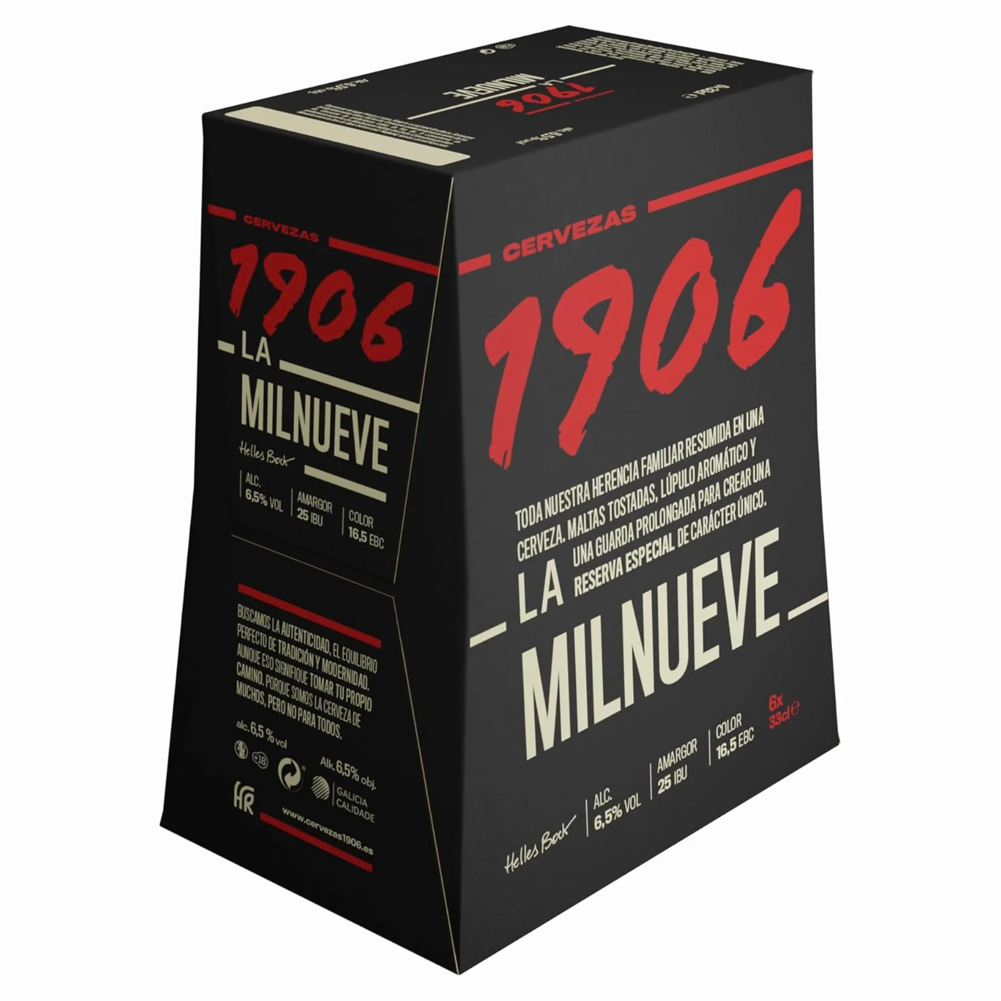 1906 Reserva Especial - Cerveza Lager Extra, Pack de 24 Botellas x 33 cl, Sabor Amargo y Aroma Tostado, Galardonada Internacionalmente, 6,5% Volumen de Alcohol