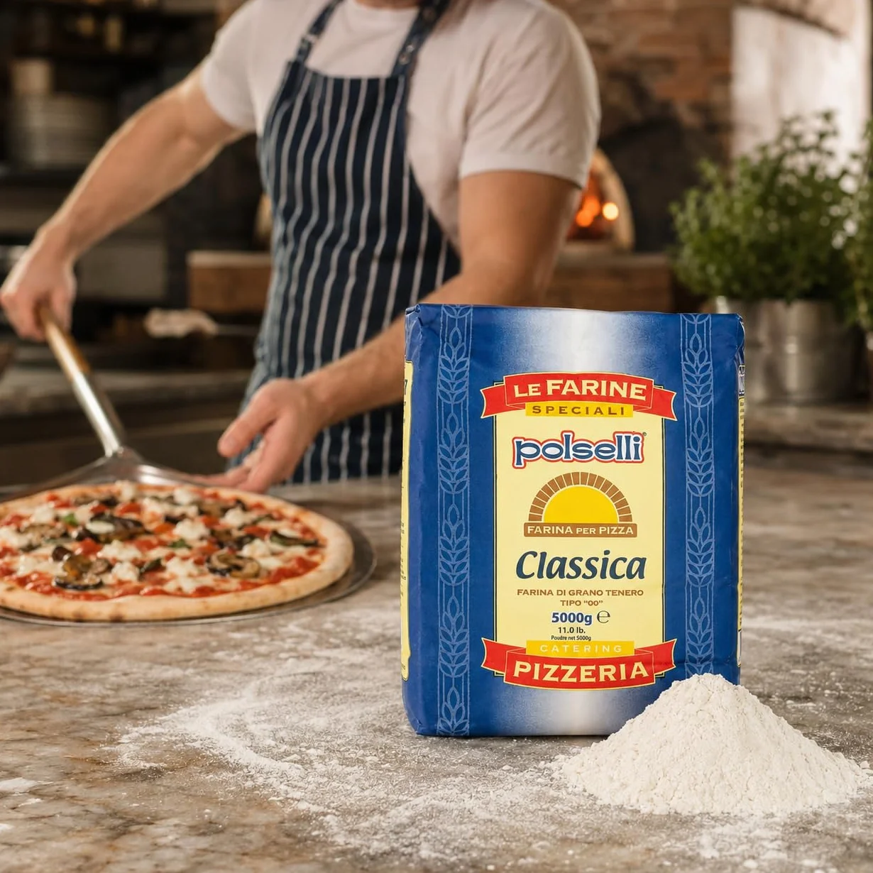 Polselli - Harina clásica italiana de trigo tierno, tipo "00", 5 kg, especial para pizza napolitana