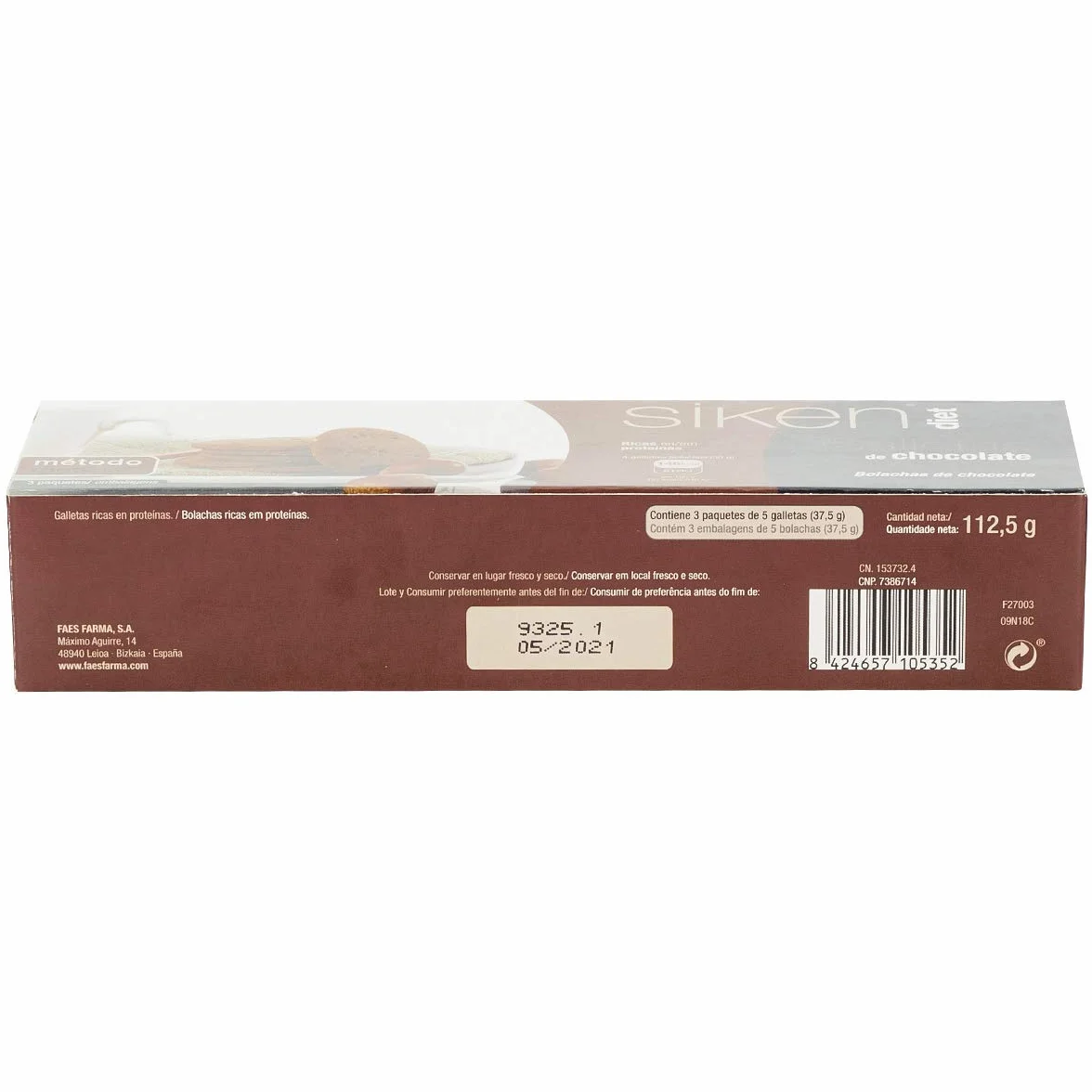 Siken Diet - Galletas de Chocolate, Ricas en Proteínas, Snack Ideal para Picar entre Horas - Caja con 3 Sobres de 5 Galletas,112.5 g