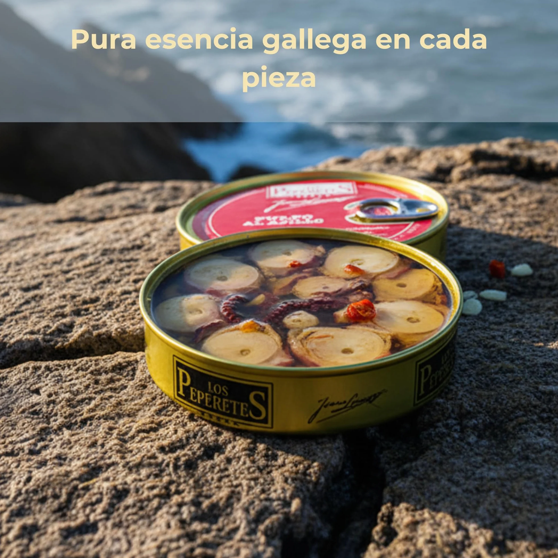 LOS PEPERETES Pulpo al Ajillo 120 g | Marisco Gallego Gourmet | Conserva Artesanal en Aceite de Oliva con Ajo Natural | Pulpo del Atlántico | Sabor Tradicional de Galicia