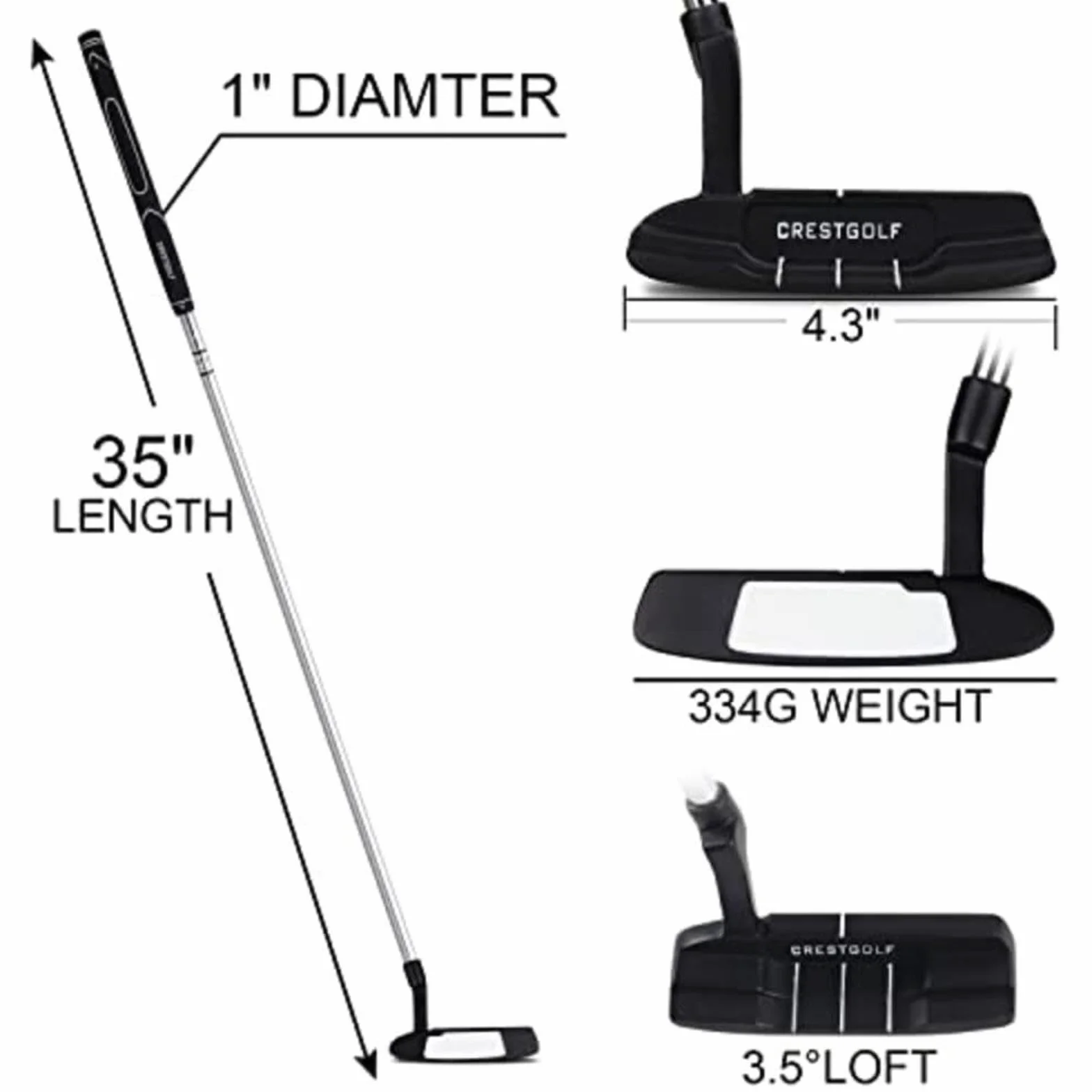 CRESTGOLF Putter de Golf para Hombre, Palo para Diestros 35 Pulgadas