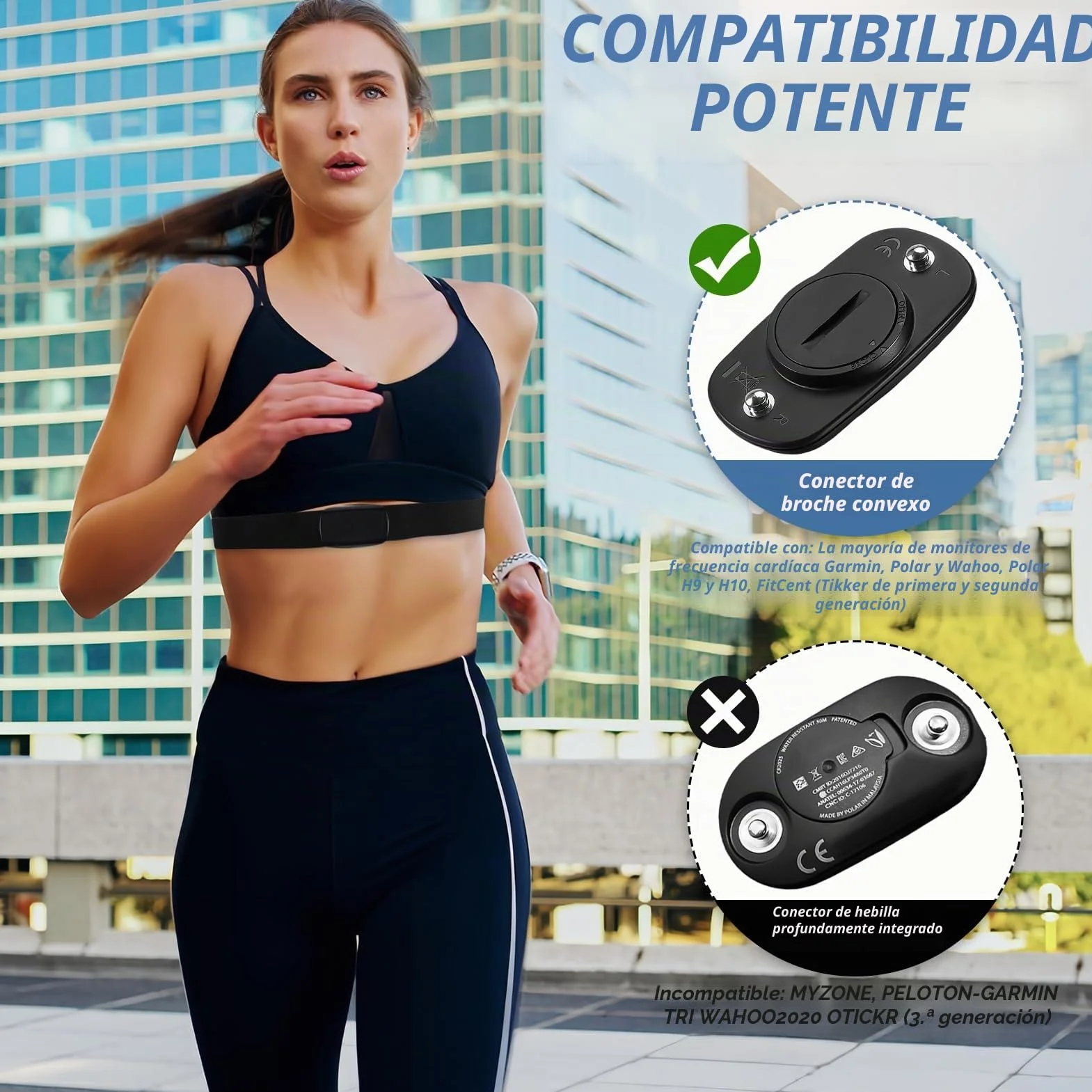 Correa de repuesto Polar H7 Compatible Coospo Wahoo Tamaño universal M-XL ANT+ Bluetooth