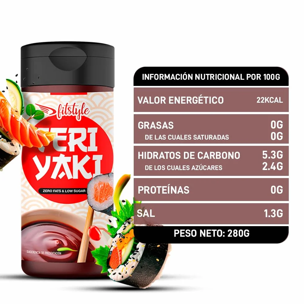Salsa Teriyaki 0% FITstyle 280ml | Sin azúcar y sin grasas | Textura espesa y sabor intenso | Apto para dietas