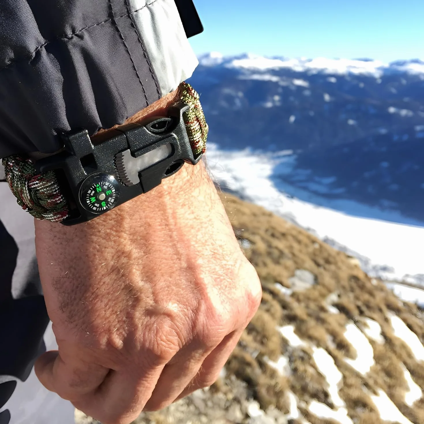 Pulsera de supervivencia de paracord 2 piezas, 5 en 1, cuerda de 3,5 m, piedra de fuego, brújula, silbato, cuchillo