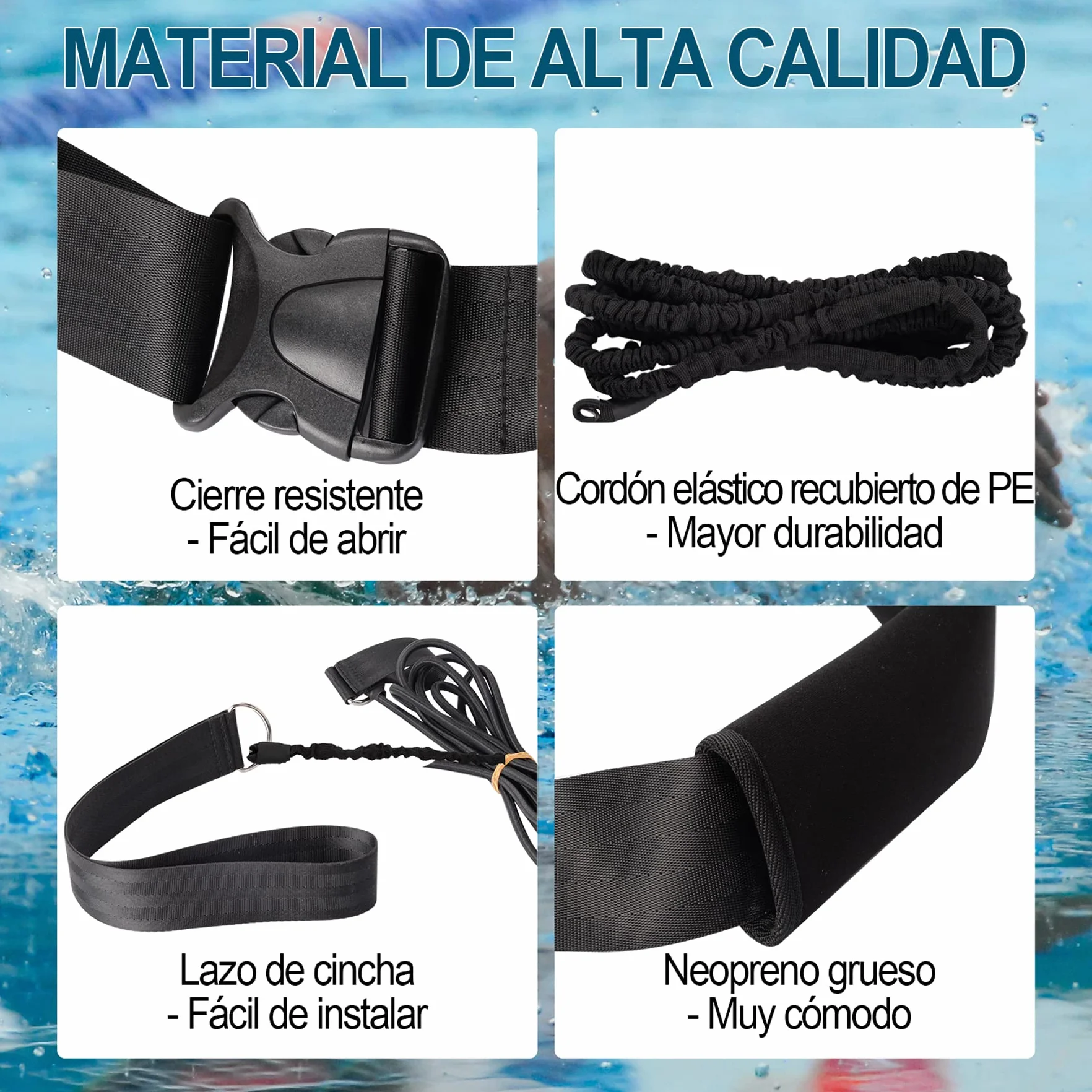 Boosteady Cinturón de Natación 3,6 M Ajustable para Piscina Entrenamiento Niños Adultos