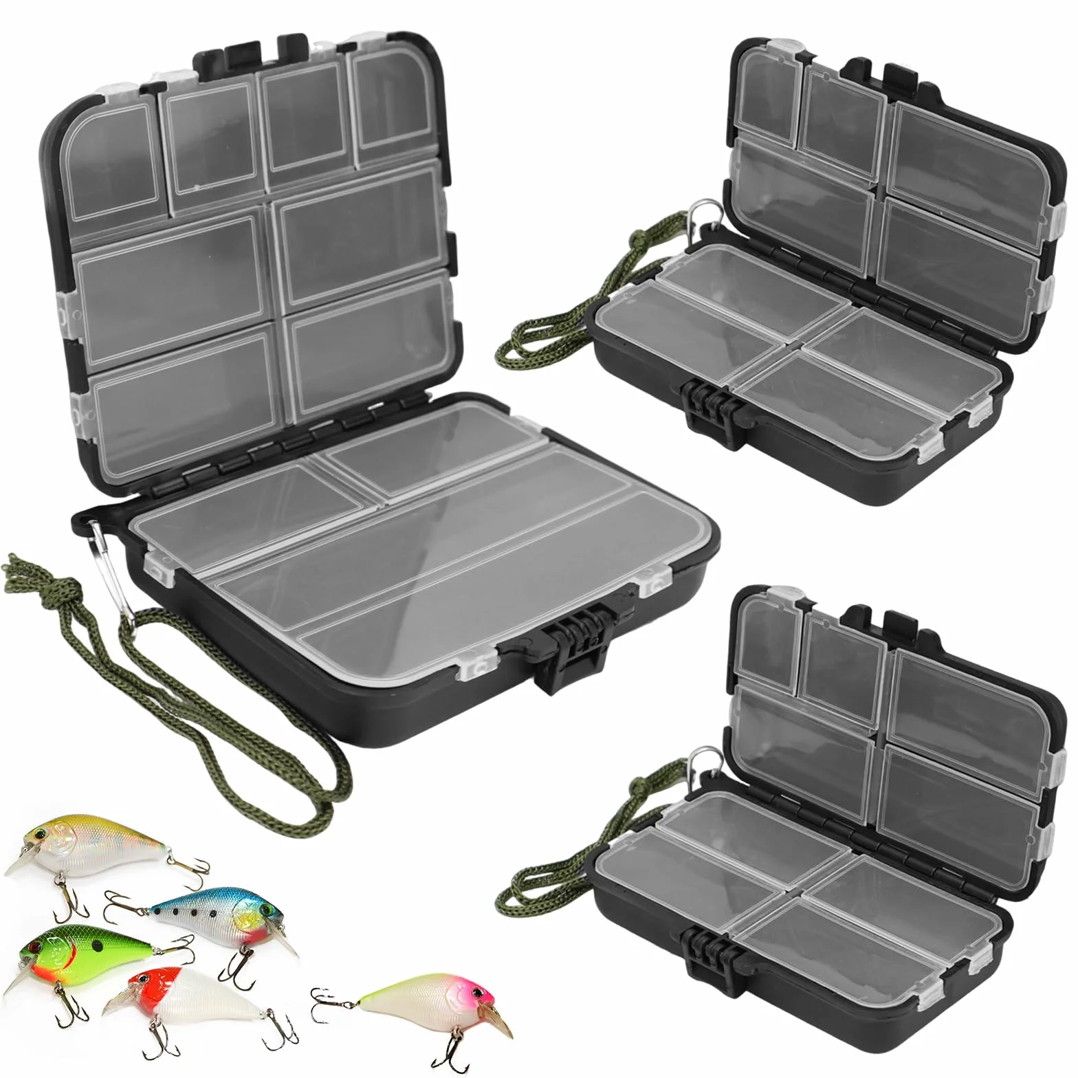 KOUHA Caja de Pesca Doble Capa 3 Piezas para Señuelos y Accesorios