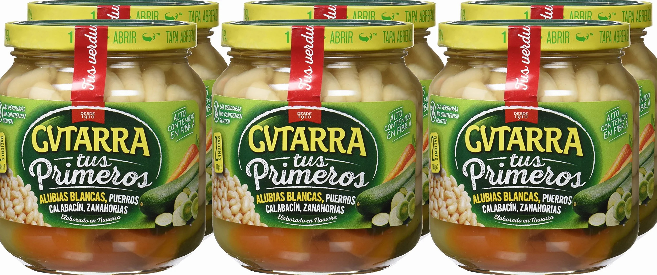 Gvtarra Tus Primeros Alubia Blanca, Puerro, Calabacín y Zanahoria. Legumbre - Paquete de 6 x 360 gr - Total: 2160 gr