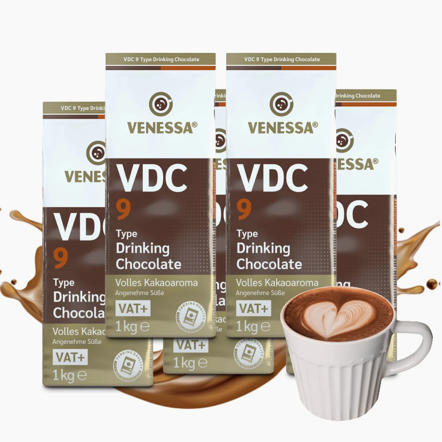 Venessa VDC 9 - Chocolate para beber (5 x 1 kg, 9% de cacao y leche, cacao en polvo para gastro, máquinas expendedoras, ligeramente dulce, agradable