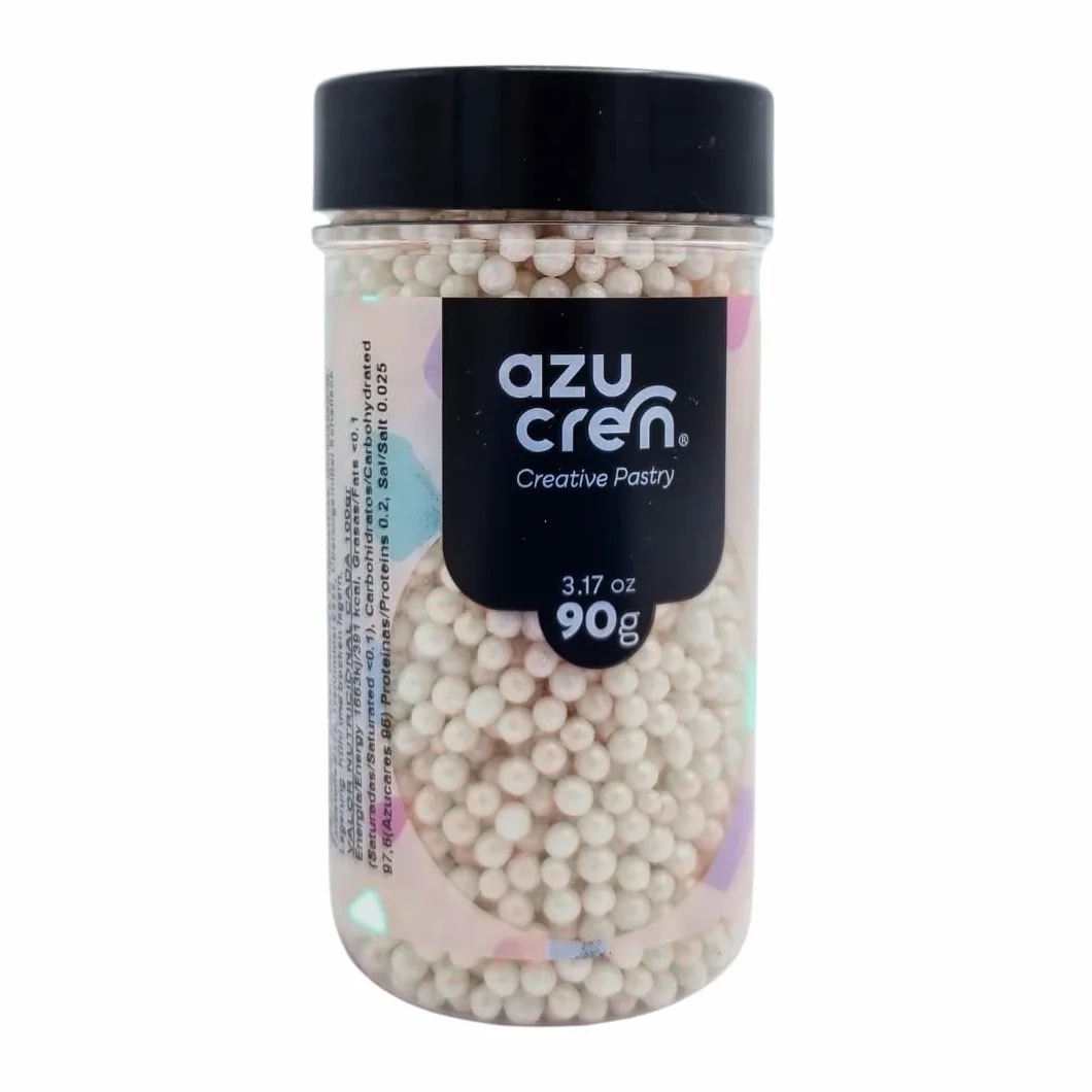 Azucren, Perlas Comestibles, Sprinkles Comestibles, Perfecto para Decorar Tartas, Cupcakes, Galletas y Chocolates, Diametro 4 Milímetros, 90 Gramos (Blanco)