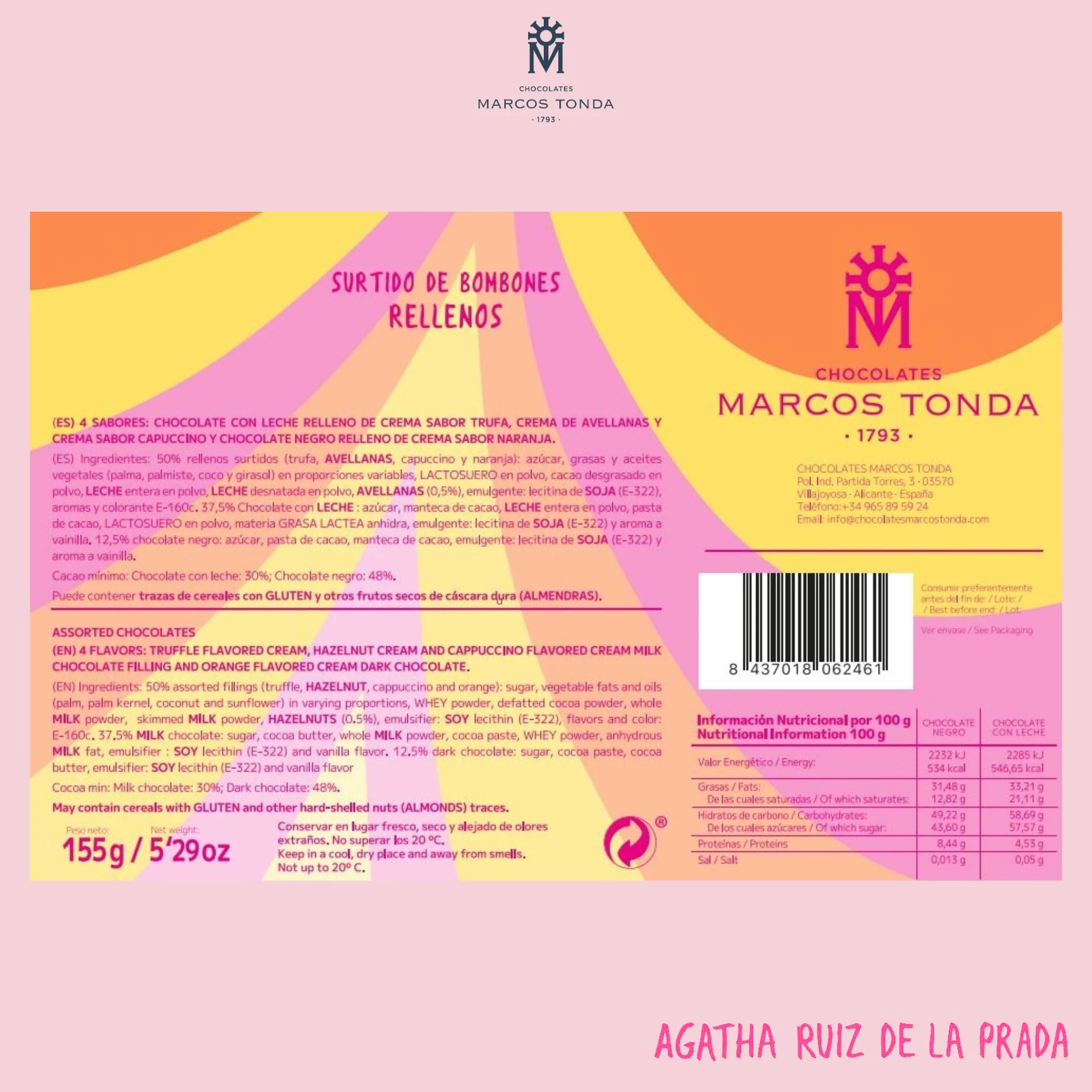 Chocolate Marcos Tonda – Agatha Ruiz de la Prada Pack 5 Unidades | Caja Bombones De 150 Gr X5 | Caja Bombones Regalo | Bombones Para Regalar | Chocolates Originales Para Regalar