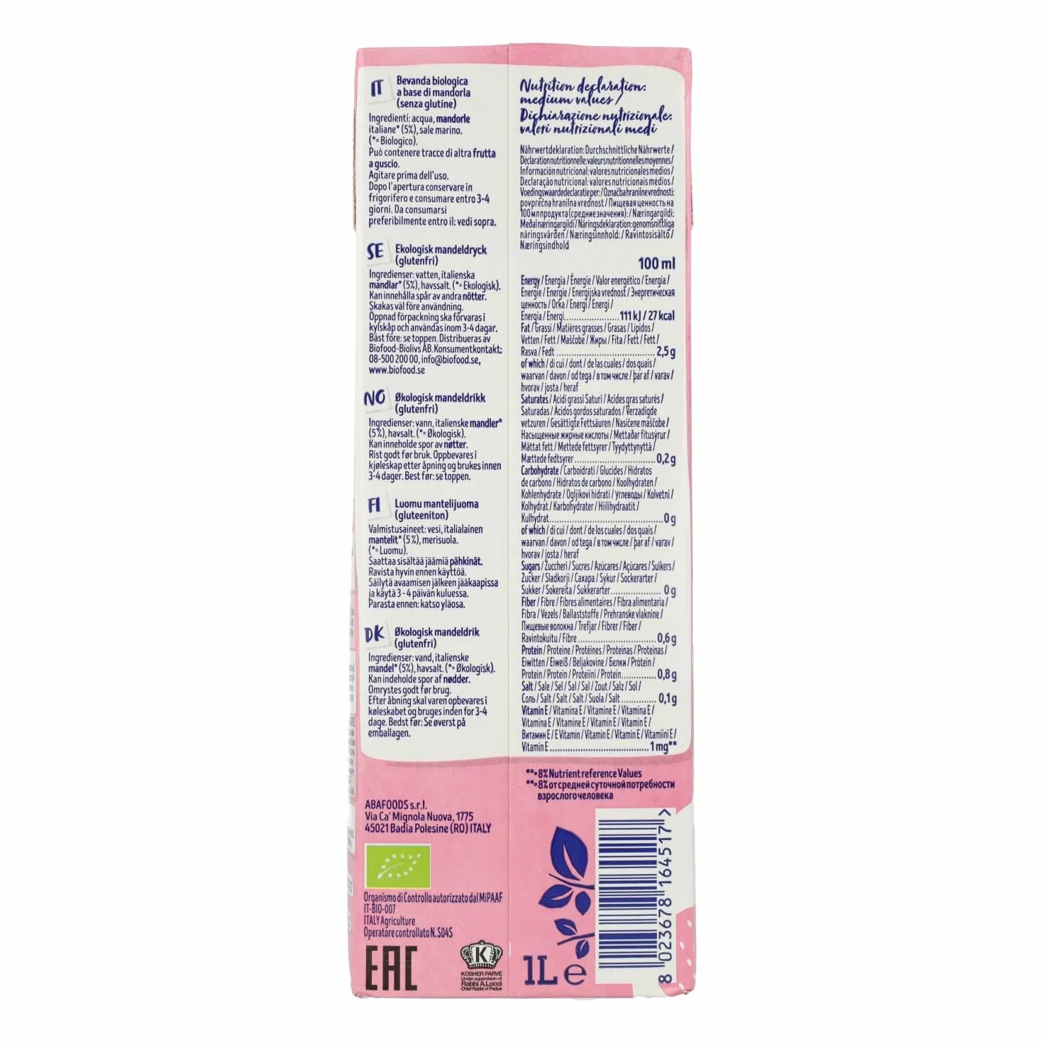 ISOLA BIO - Bebida Vegetal de Almendras de 1 L, sin Azúcares Añadidos y Sin Lactosa, Apto para Veganos, Optima para Tomar Sola, con Café o en Batidos
