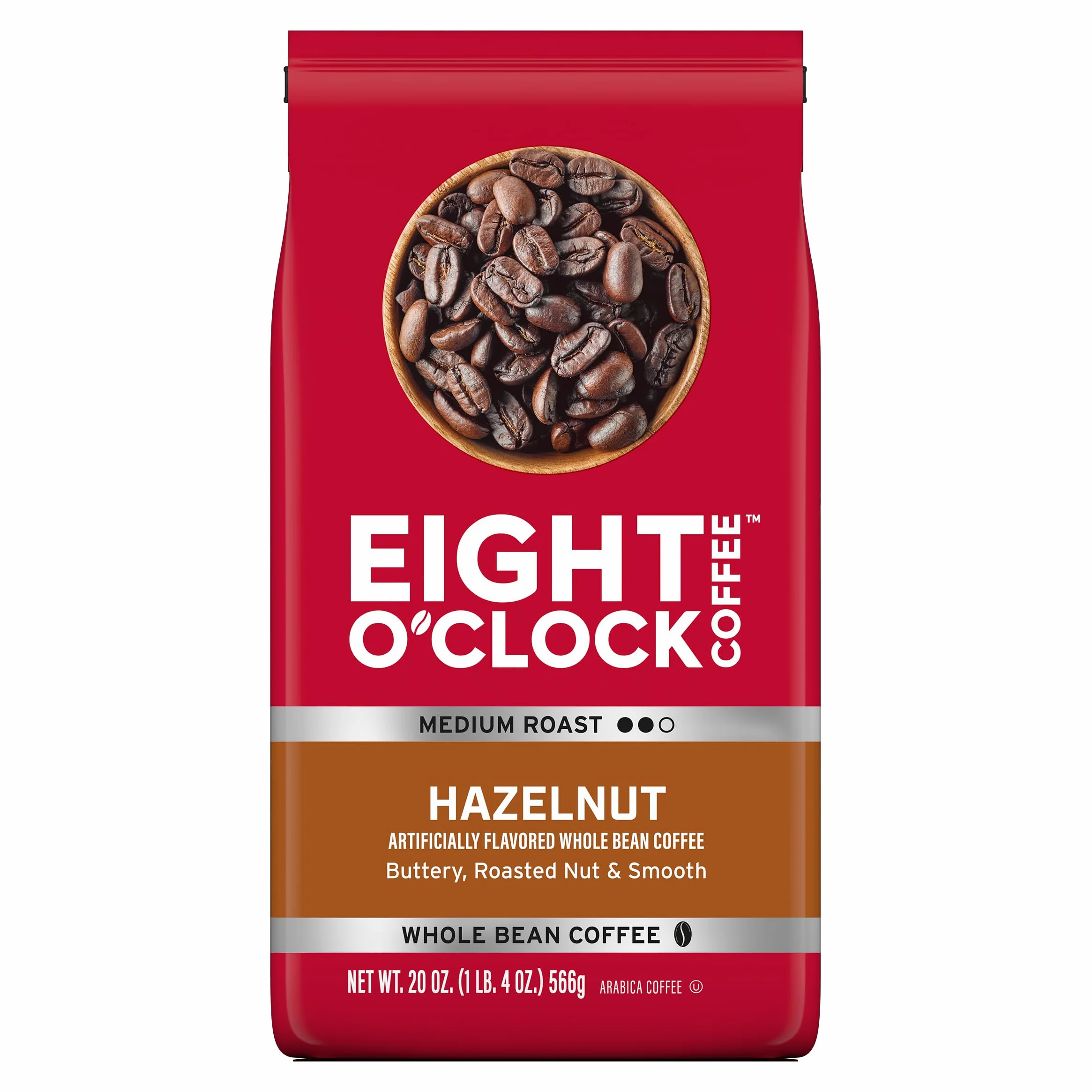 Eight O'Clock Coffee, Avellana, café en grano entero de tueste medio, 567 g, mantecoso, suave y con nuez