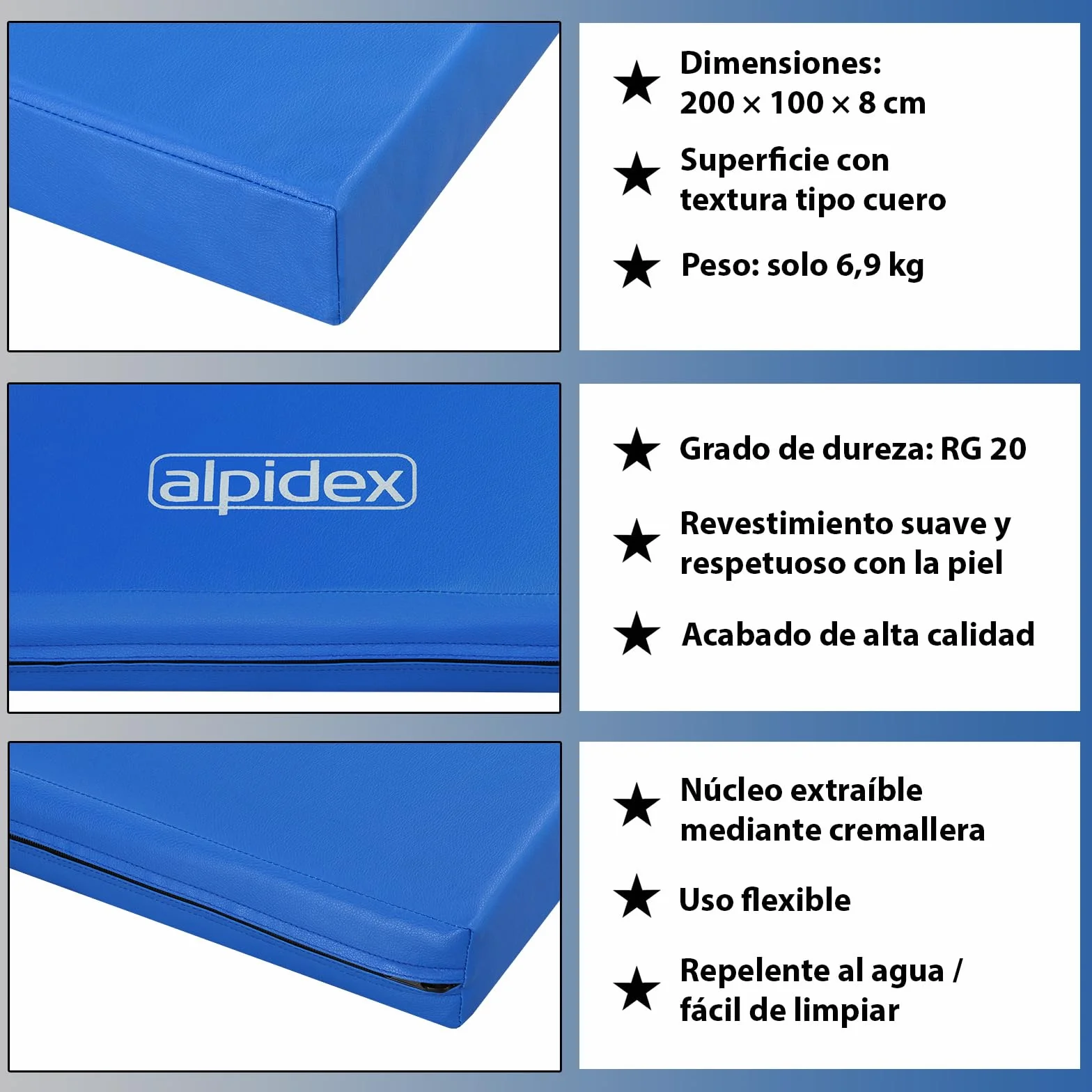 ALPIDEX Colchoneta Gimnasia 200 x 100 x 8 cm Esterilla Antideslizante Densidad 20