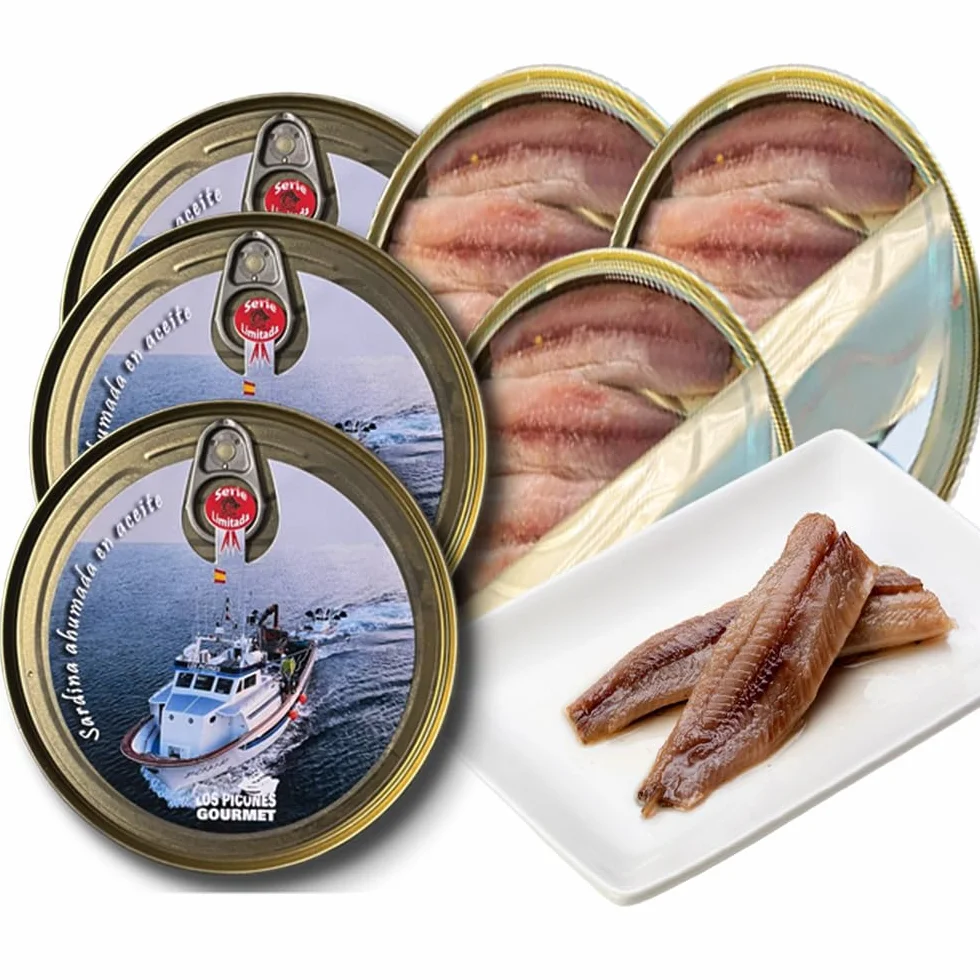 Los Picones Gourmet Sardinas Ahumadas en Aceite de Oliva Pack 3 Latas 115g