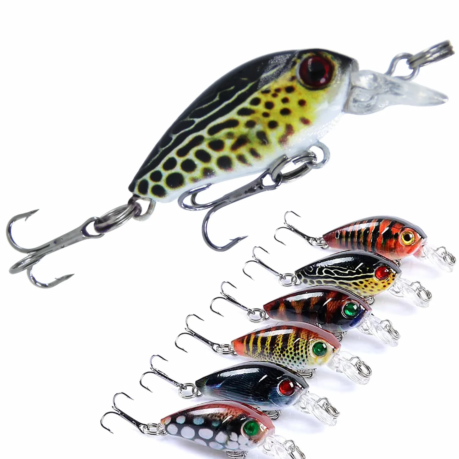 Señuelos de Pesca Crankbaits Flotantes 3D con Anzuelos Triples para Trucha Lubina Lucio