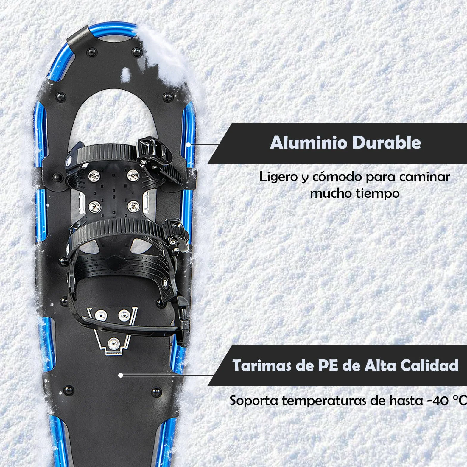 GYMAX Juego de Raquetas de Nieve 3en1 Aluminio 53/63/76 cm Bastones de Trekking Bolsa de Transporte