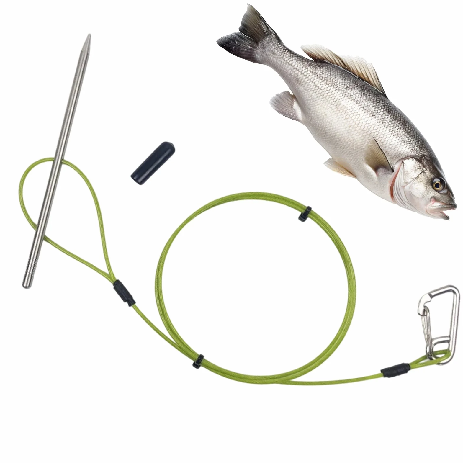 Extractor de pescado de acero inoxidable con clip y mosquetón para submarinismo
