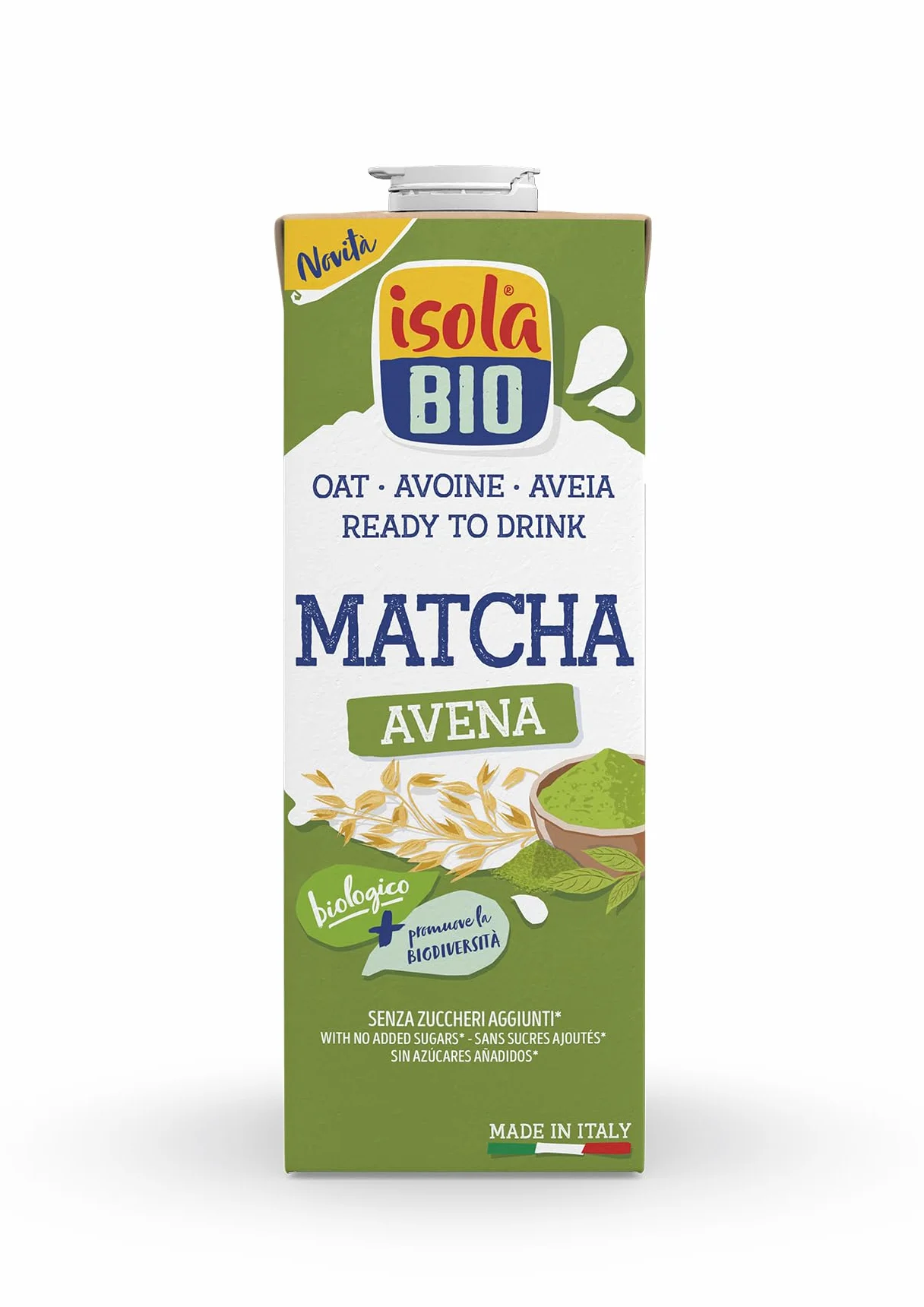 ISOLA BIO - Pack de 6 Unidades de 1 L de Bebida Ecológica Vegetal de Avena y Matcha - Sin Azúcar Añadido - Apto para Veganos - Ideal para Tomar Sola o en Batidos