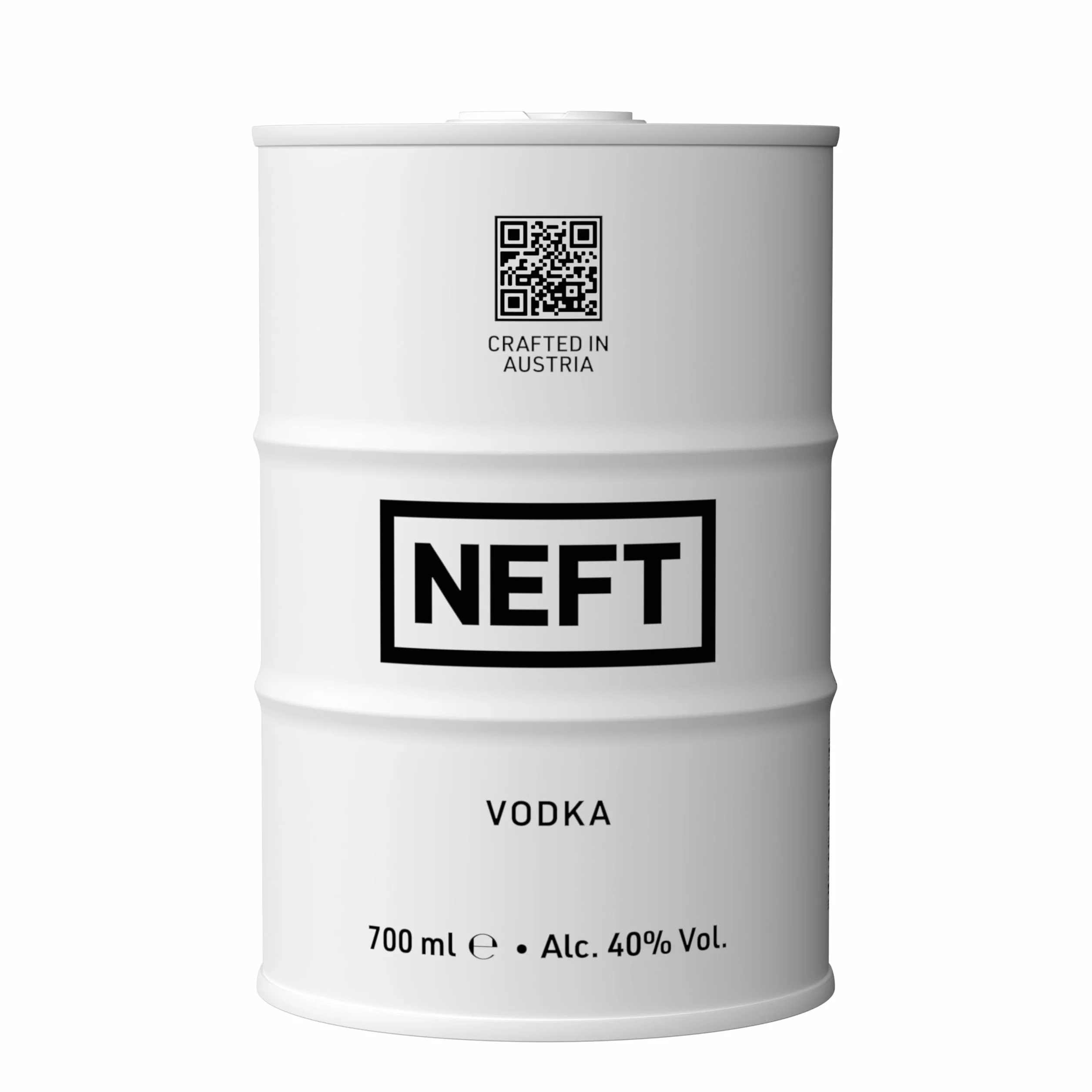 Neft Vodka White Barrel 70 cl – Vodka premium de Austria – 40 % vol. | Agua de manantial alpino y centeno | Suave, puro y elegante | Lata irrompible | Ideal solo o en cócteles