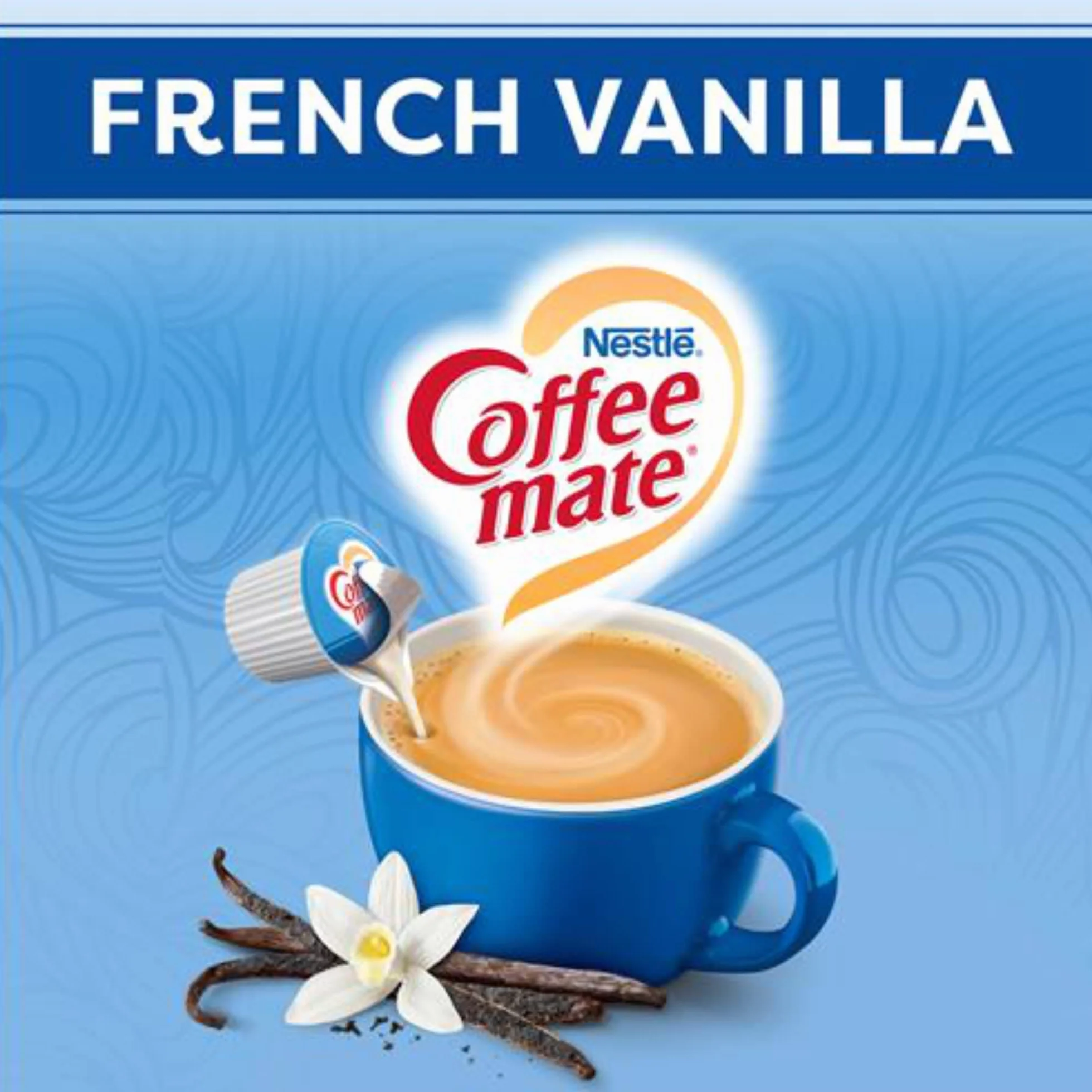 Nestle Coffee Mate - Crema de café líquida individual, vainilla francesa, caja de 50 unidades (paquete de 2) con cuchara de café By The Cup