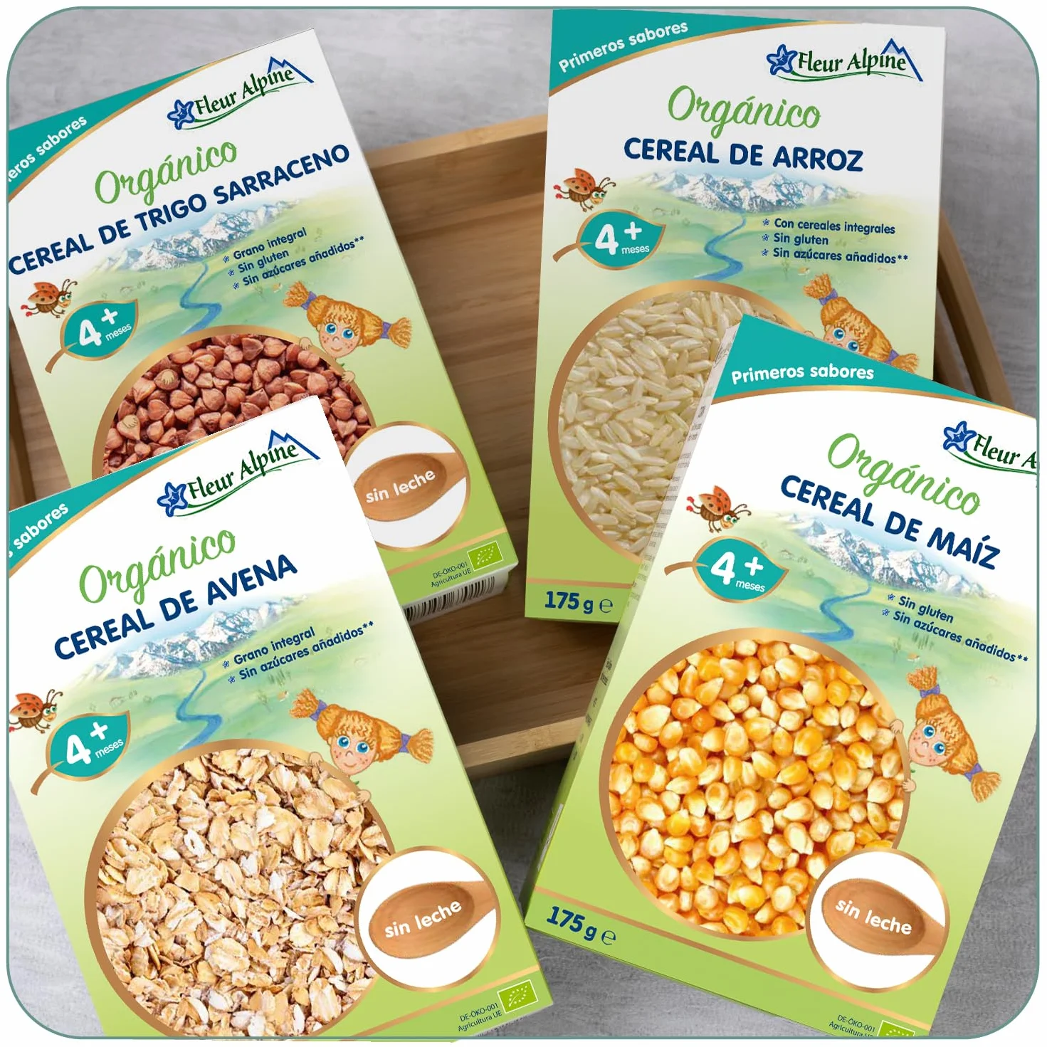 FLEUR ALPINE Alimentos para Bebés | Paquete x3 Cereales Orgánicos de Trigo Sarraceno - Gachas para Desayunos | Gachas Nutritivas Instantáneas Sin Gluten 4+ Meses Sin Azúcares Añadidos | 3x7 Porciones