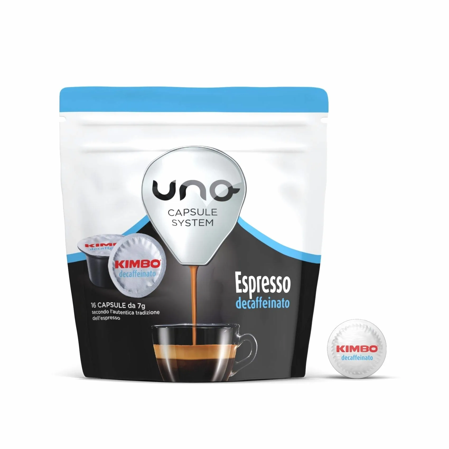 Kimbo Cápsulas de Café Espresso Descafeinado (Deca), Kimbo UNO System, 6 paquetes de 16 cápsulas (Total 96 Cápsulas)