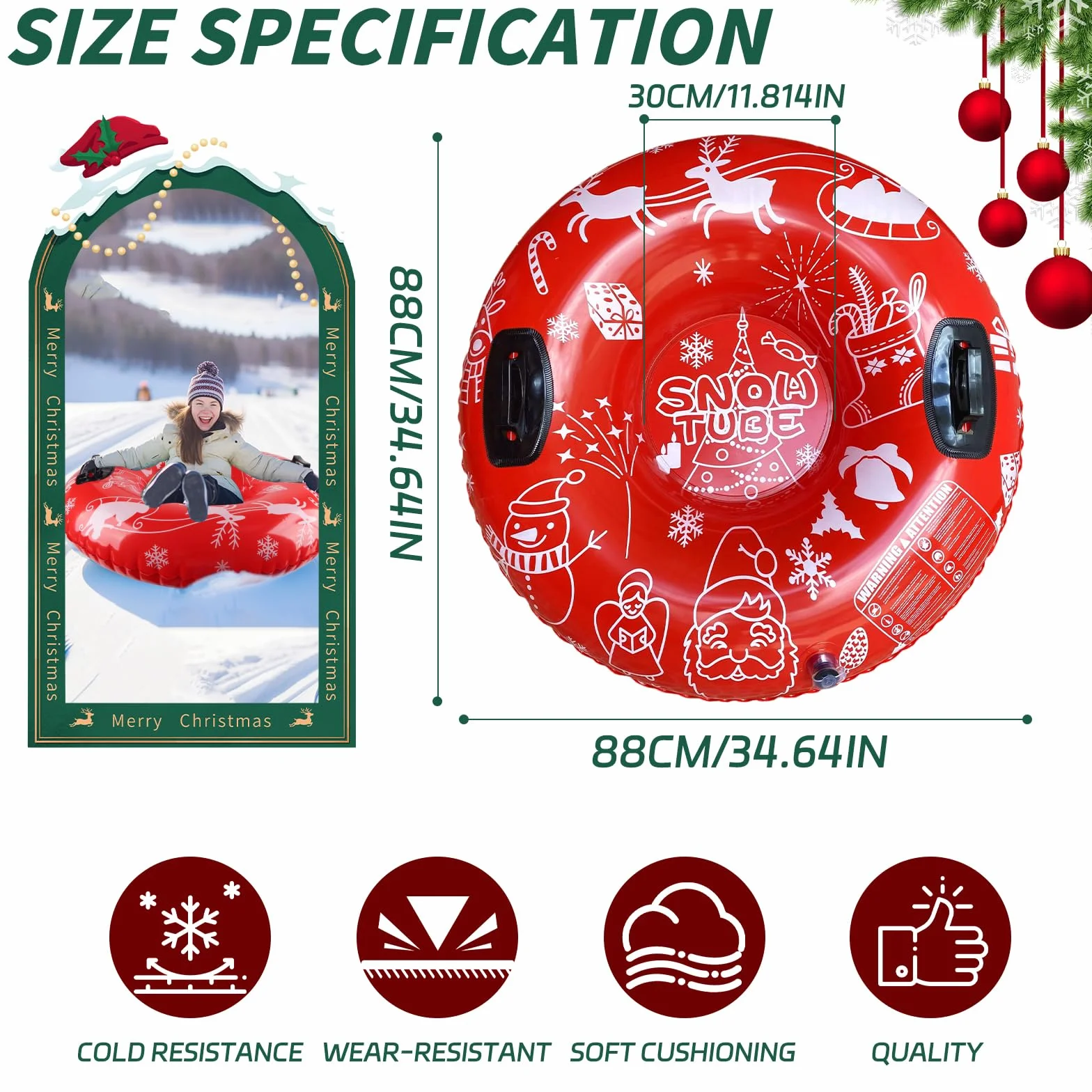 ZoneYan Trineo Inflable de Nieve 88 cm con Asas para Niños y Adultos