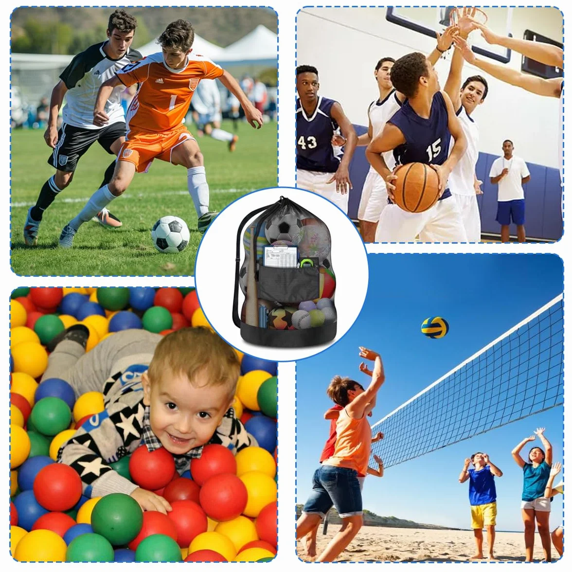 Bolsa Red Grande 93x62 cm para Balones de Baloncesto Fútbol Voleibol, Heavy Duty con Cordón Ajustable