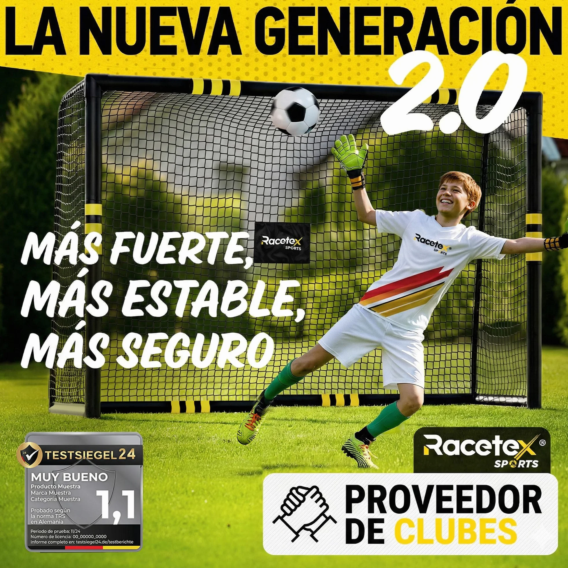 Portería de Fútbol Grande para Niños Racetex con Recubrimiento Anticorrosivo e Incluye Anclajes