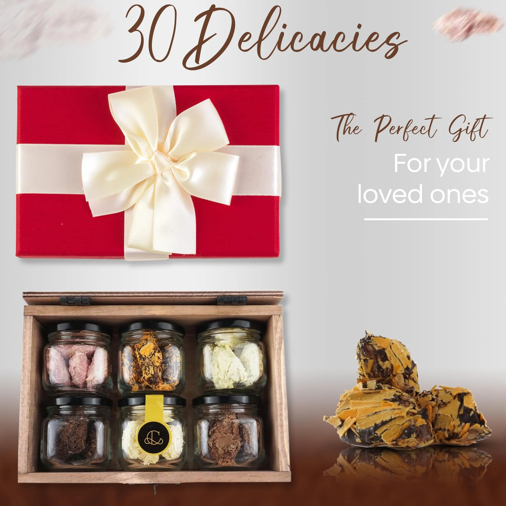 Caja de Chocolates para Regalar, 30 Trufas de Chocolate Belga, 5 de cada: Chocolate Blanco, Chocolate Negro, Chocolate con Leche, Mango, Fresa y Naranja, Rocas de Chocolate ideal caja regalo Chocolate