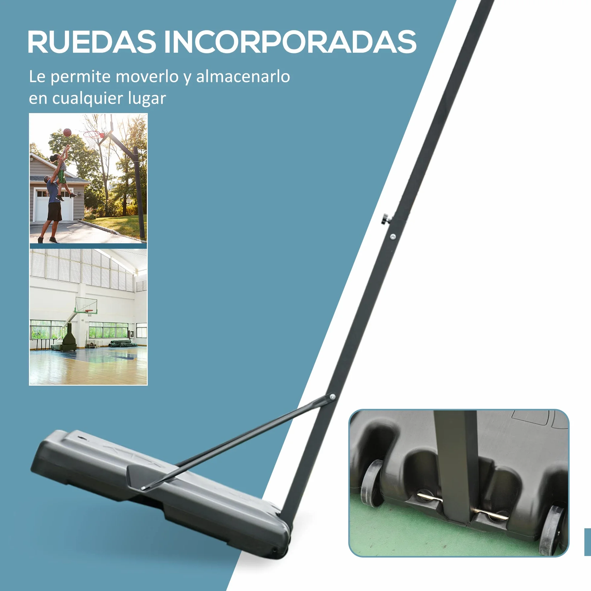 HOMCOM Canasta de Baloncesto Aro Portátil Ajustable Altura 302-352 cm Base Rellenable con Ruedas Negro