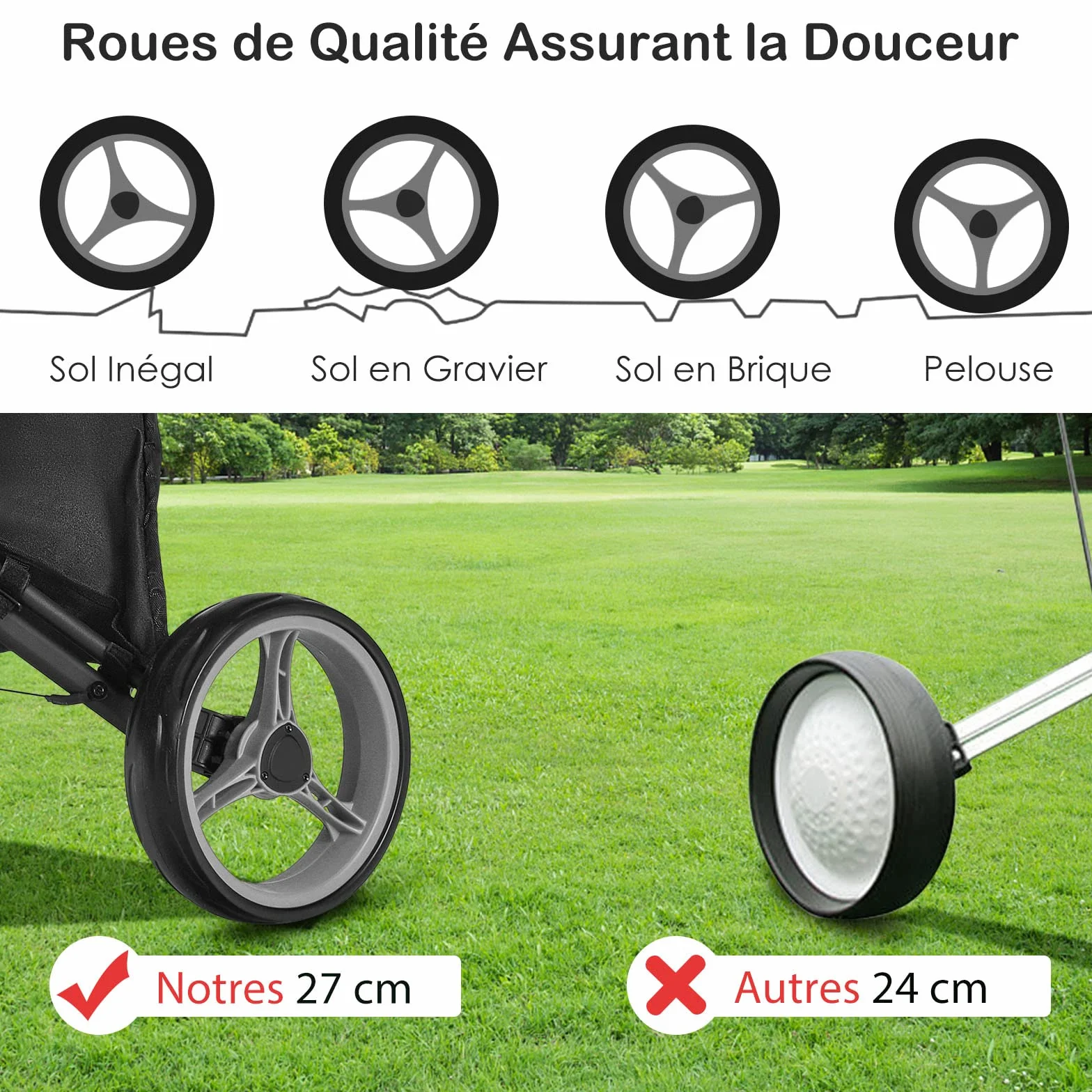 GOPLUS Carrito de Golf Plegable 3 Ruedas, Altura Ajustable, Aluminio, Portaparaguas, Bolsa Impermeable, Freno Pie, 121x70x116 cm