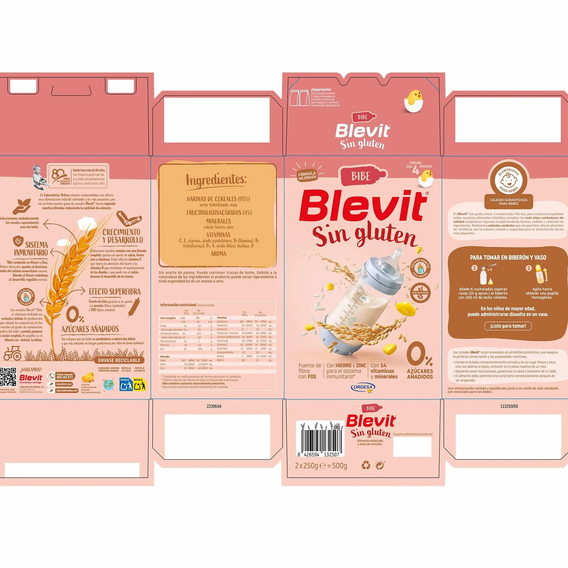 Blevit Bibe Sin gluten | 500g | Papilla para Bebé desde los 4 Meses con 95% de Cereales - 14 Vitaminas y Minerales