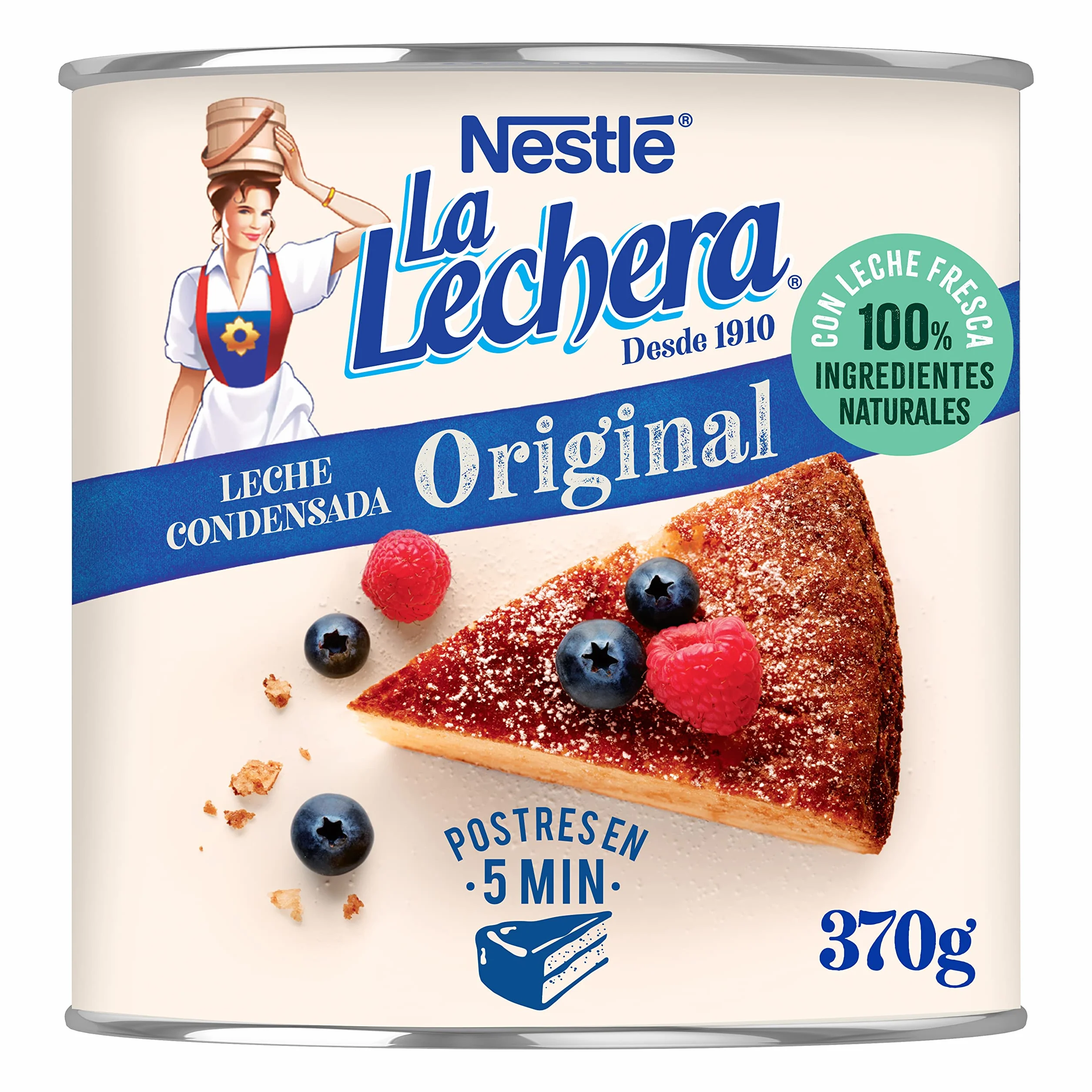 La Lechera Lata de leche condensada entera con abre fácil, 370 g (Paquete de 12)