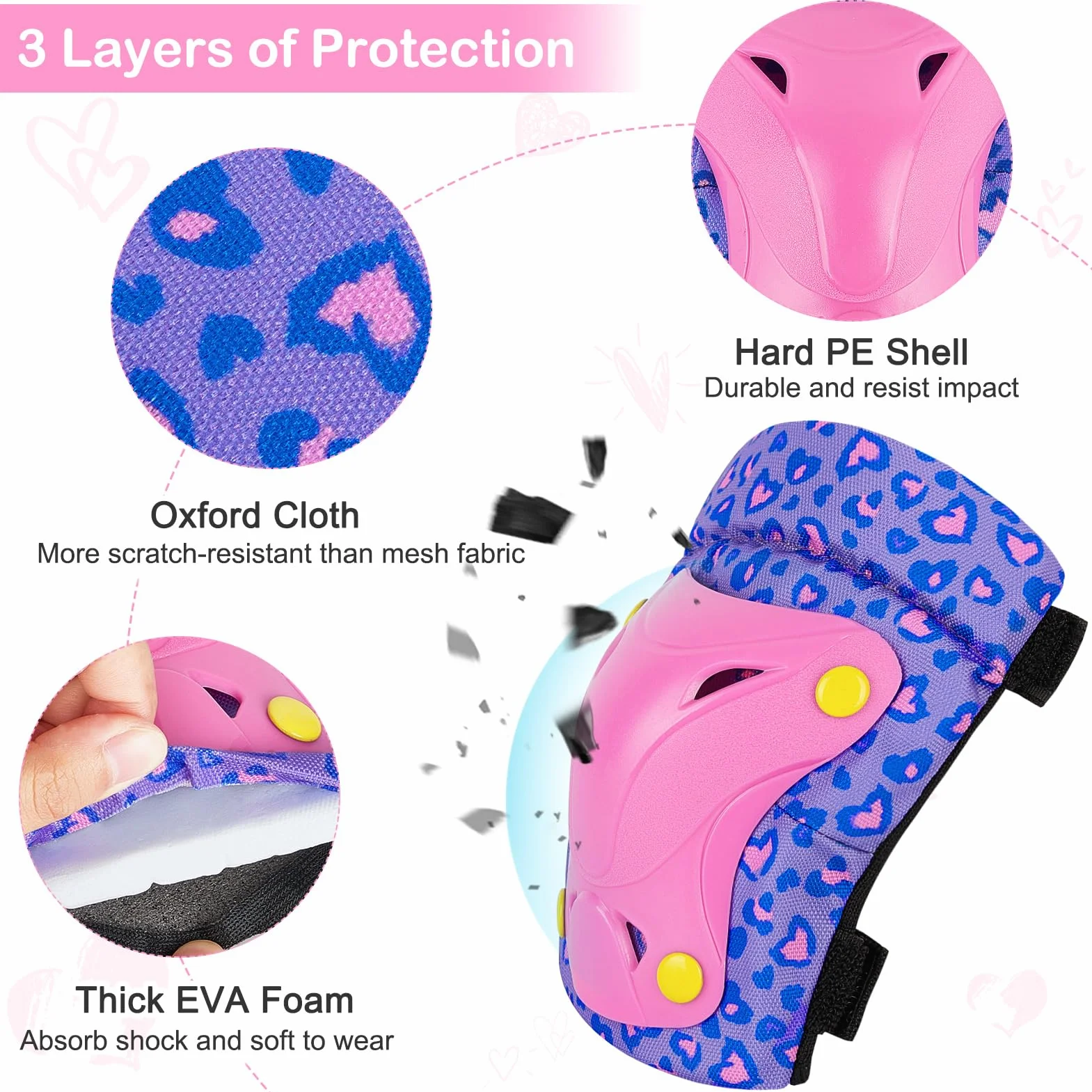 Unicorn Castle Rodilleras y Coderas de Unicornio para niños y niñas Juego de Equipo de protección Ajustable 6 en 1 con Bolsa de cordón 3-8 años