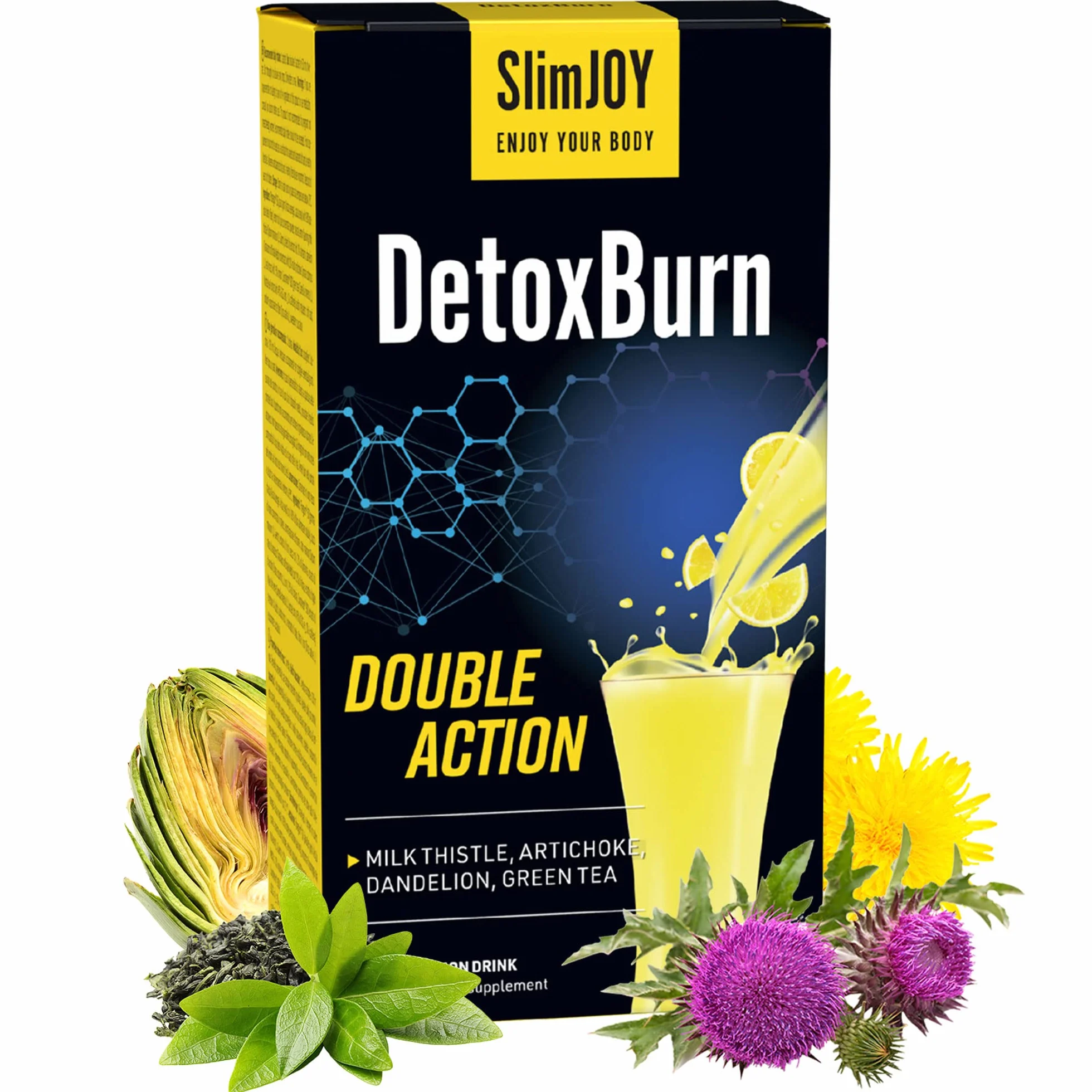 Detox - Bebida de Cardo Mariano, Alcachofa, Diente de Leon y Te Verde - 30 Sobres para 30 Días - Con E-Libro Gratuito - DetoxBurn Doble Acción, Sensilab Slimmium