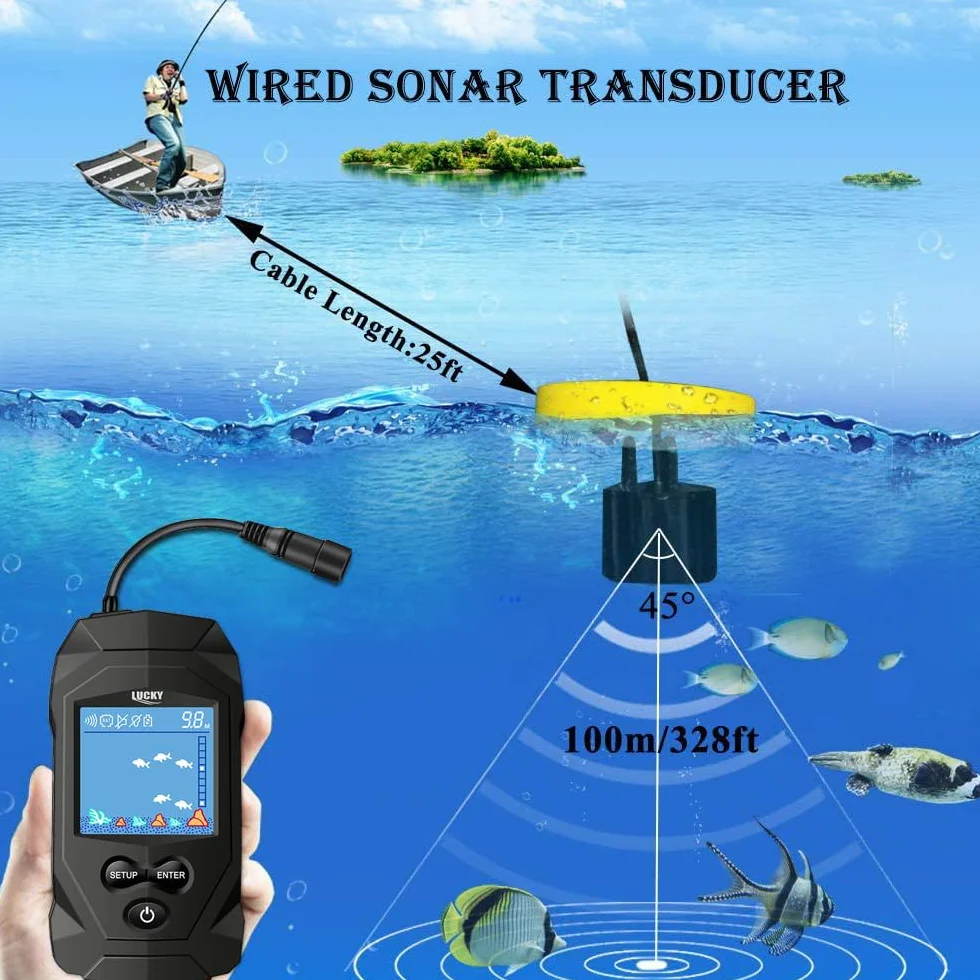 LUCKY Buscador de Peces Sonar Portátil con Cable FL068 LCD Pantalla