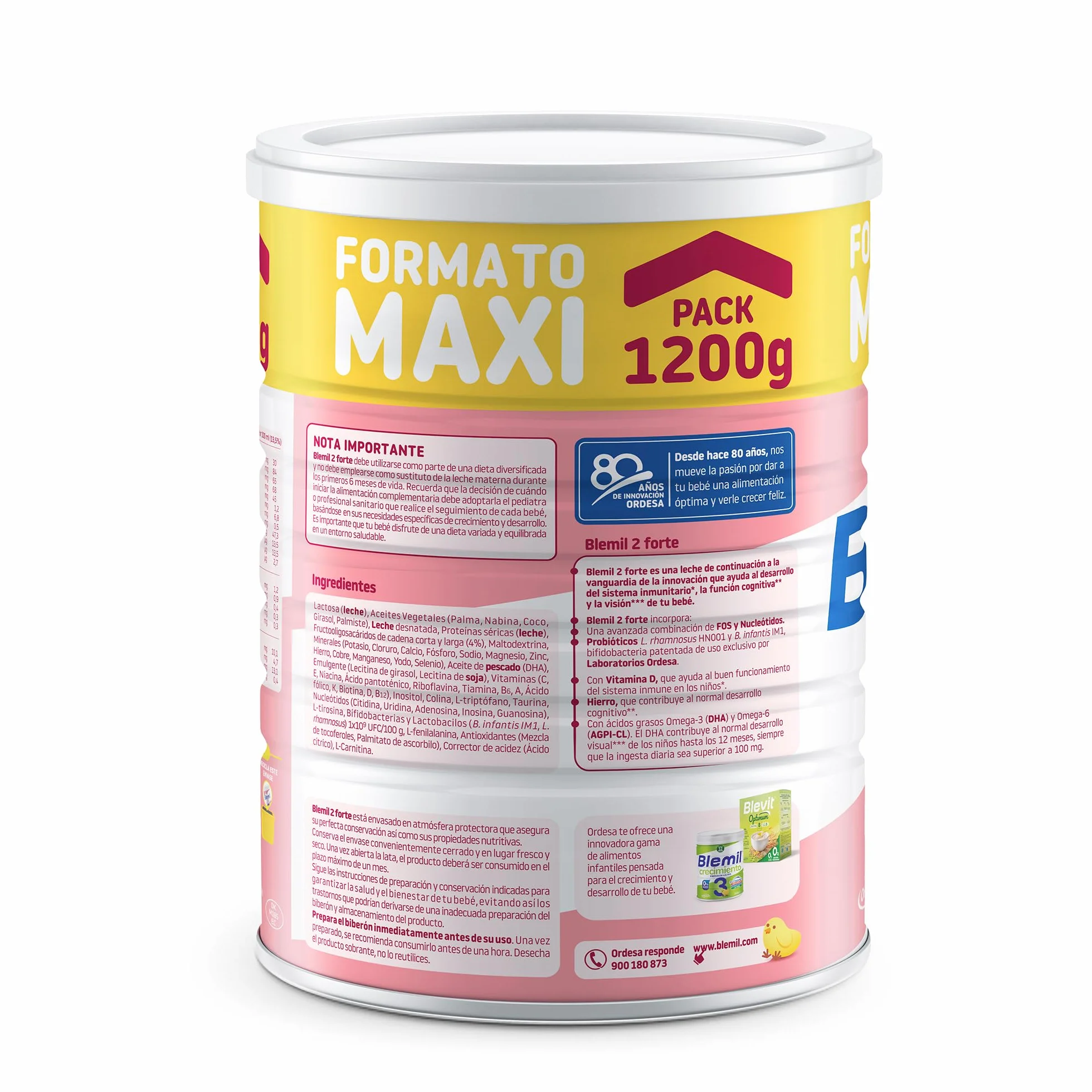 Blemil 2 Forte 3PACK | 3 Botes de 1200g | Leche de Continuación en polvo para Bebé Desde los 6 Meses - Amazon Exclusive