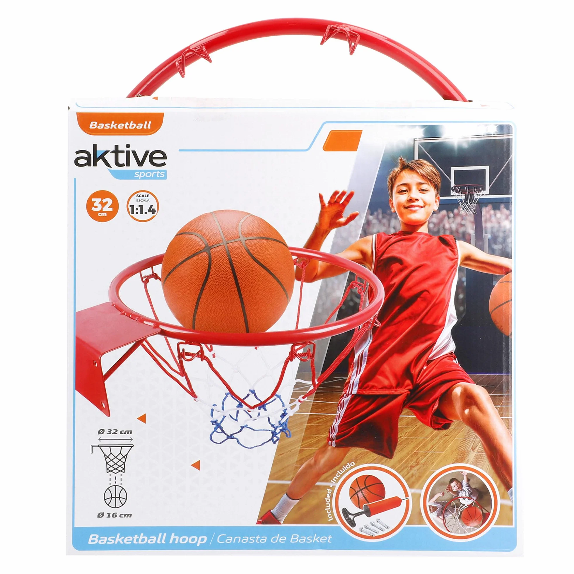 Canasta de Baloncesto Pared AKTIVE 54277, 32 cm, Red poliéster, Aro metálico, Incluye Pelota