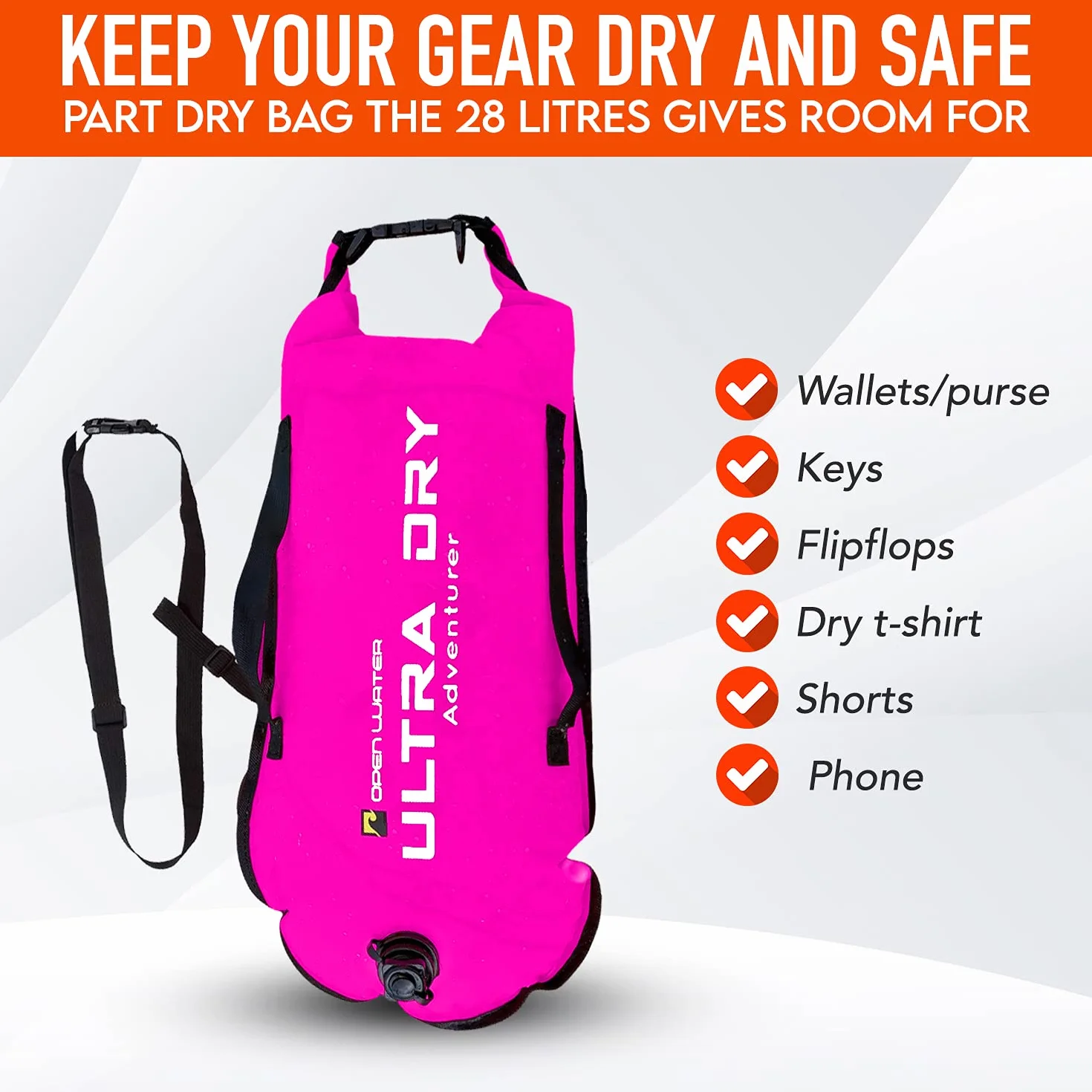 Flotador de remolque de natación, bolsa seca impermeable con cinturón ajustable, 28