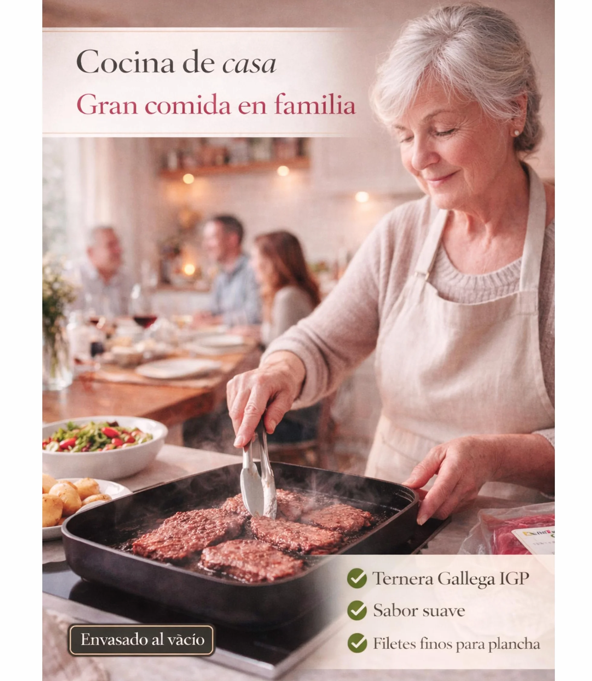 Filetes de Ternera Gallega IGP 1 kg Carne Fresca Magra Corte Tapa Babilla Cadera Fileteado a Mano Envasado al Vacio