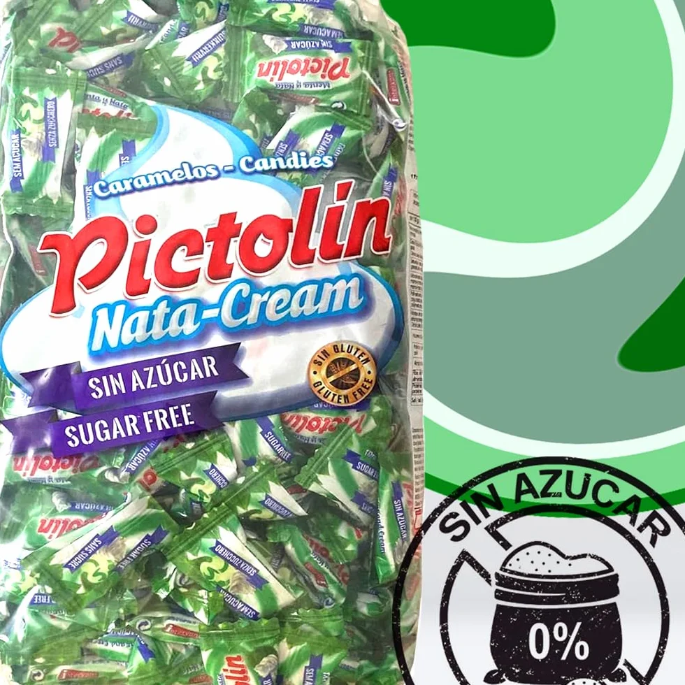 Pictolín Menta y nata sin azúcar - Caramelos de nata sin azucares con edulcorantes sabor menta - Bolsa de 1 kg