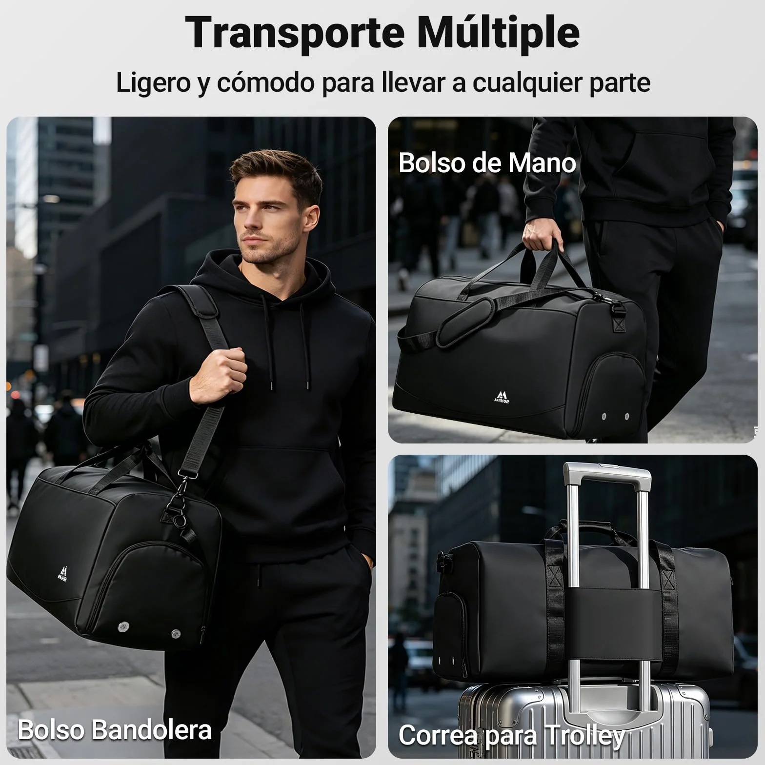 Bolsa Deporte Hombre 57L Gym Bag Compartimento Zapatos Separación Húmedo/Seco