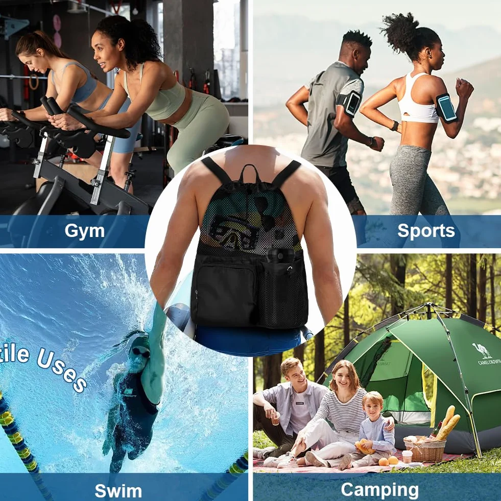 Mochilas de Cuerdas Impermeables para Playa y Natación con Bolsillo