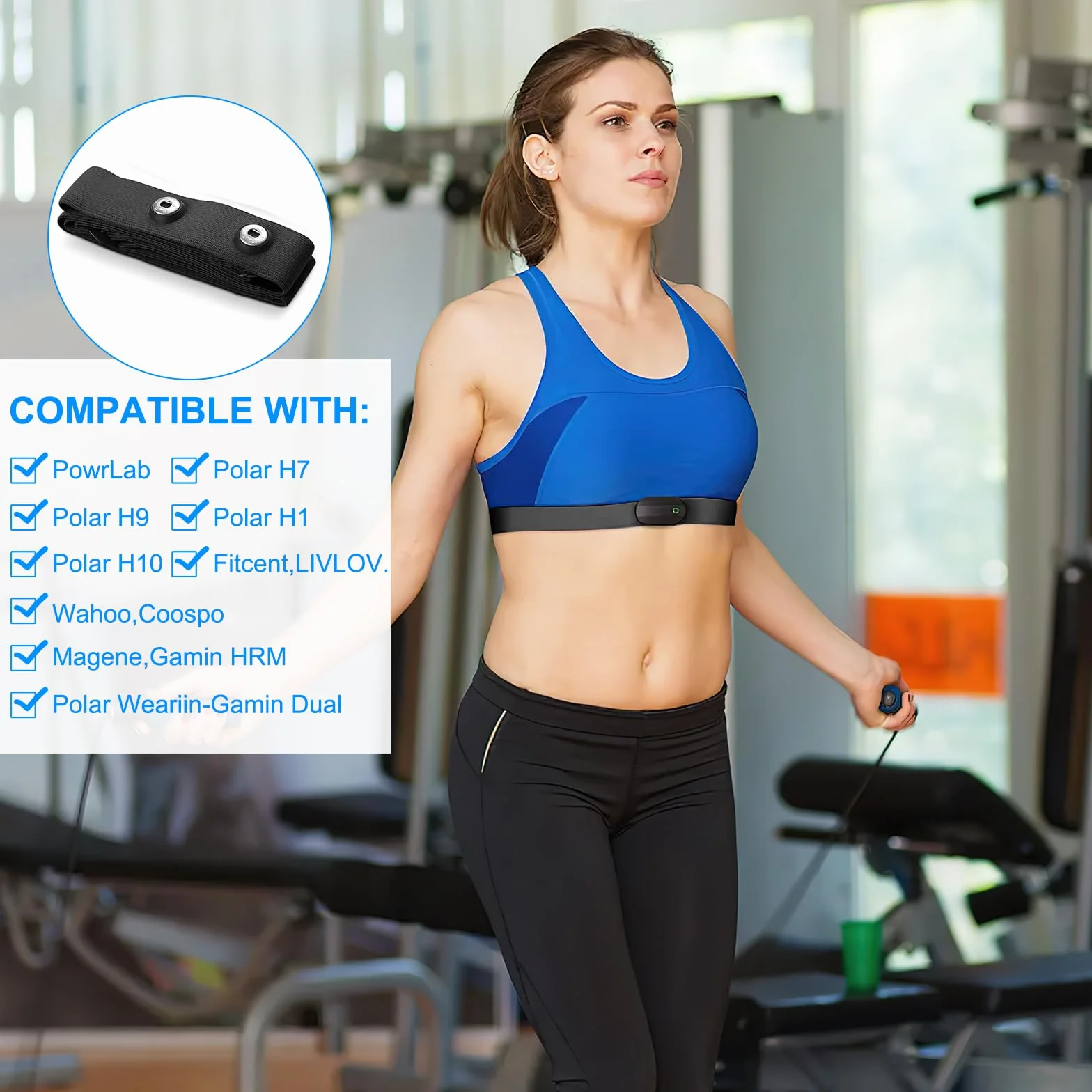 Correa de Pecho Elástica Repuesto V3 ANT Ajustable Negro Compatible con Polar H1 H10 H9 H7 Garmin Wahoo Coospo Powr Labs LIVLOV V6