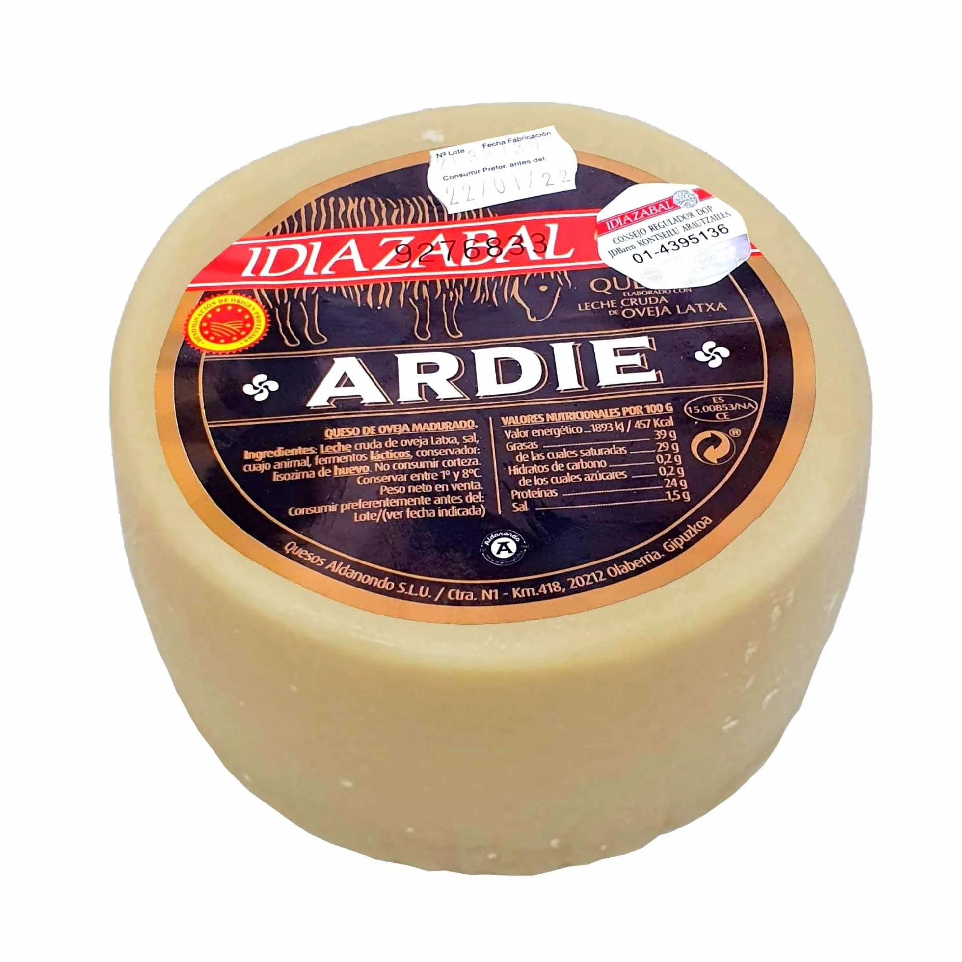 Queso Idiazabal Blanco - Elaborado con Leche Cruda de Oveja Latxa - Peso Aproximado 1000 gramos - Ideal para comer solo o acompañado - Queso de Oveja Idiazabal